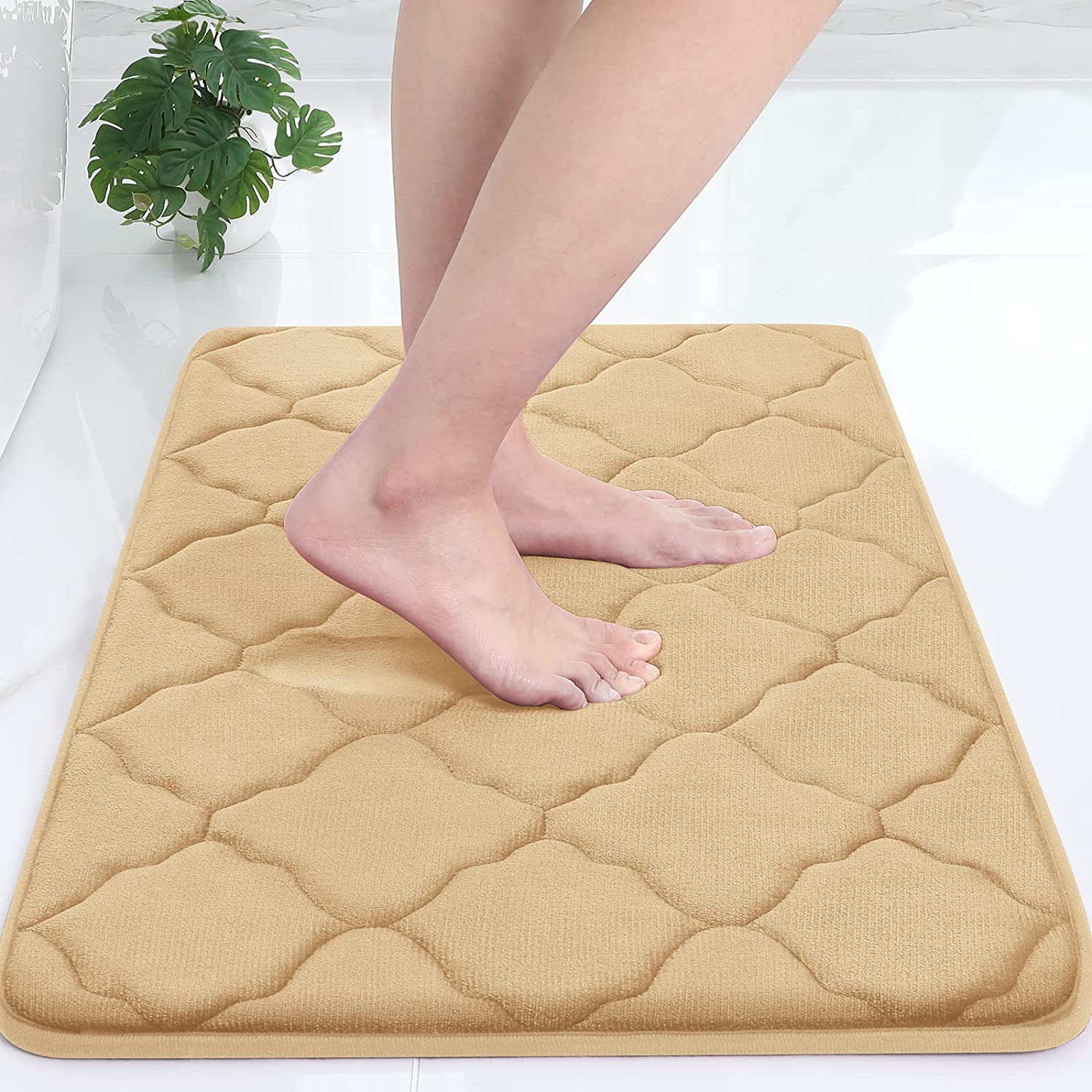 HomeCloud Memory Foam Bath Mat, Cobblestone Bathroom Rectangular Rugs Floor Mats Super Water Absorbent Bath Mats for Bathroom/Machine Washable Bath Rugs (Beige, 40x60cm)