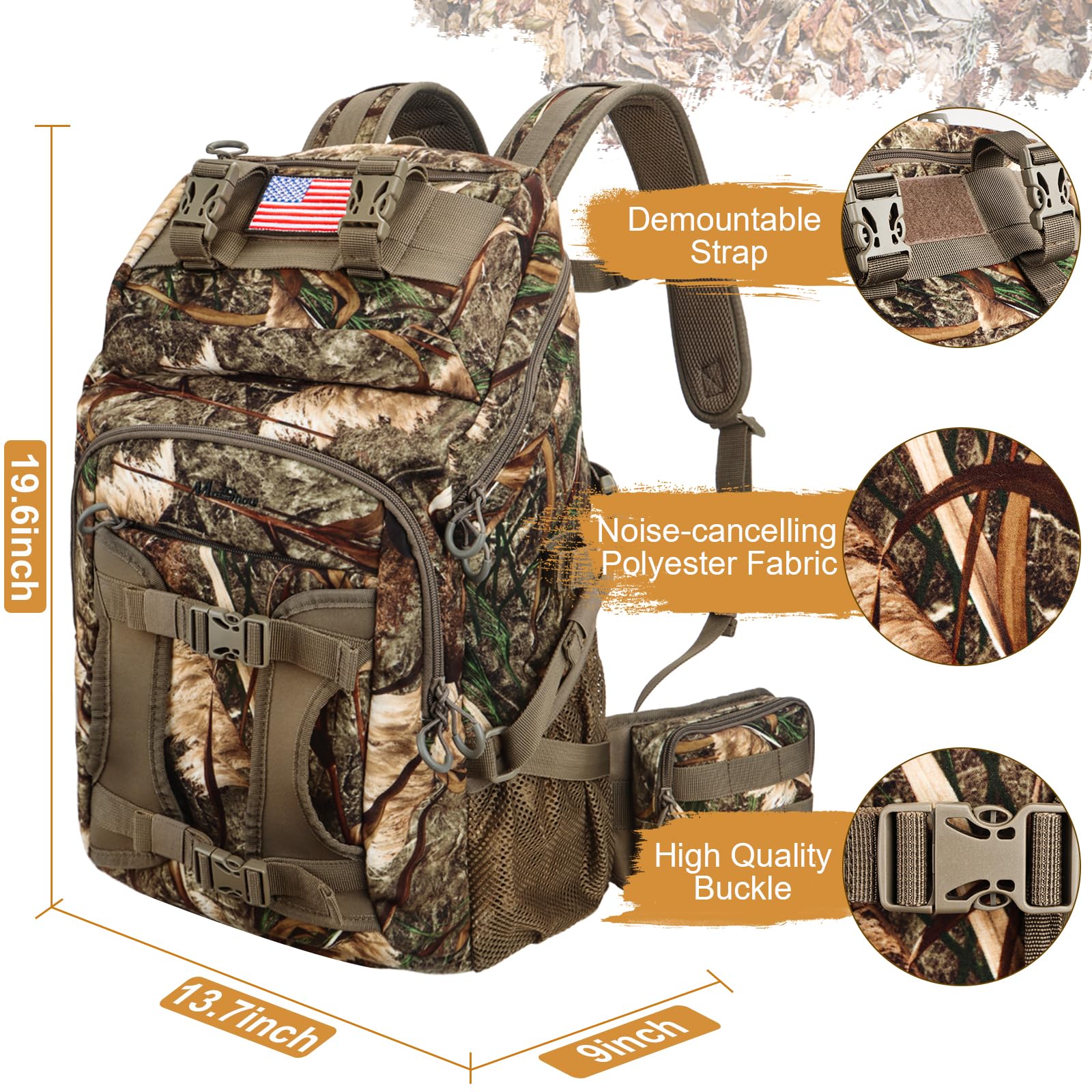 Hunting Backpack, Hunting Pack with Rifle Holder, Hunting Backpacks for men, Hunting Bag with Waterproof Rain Cover