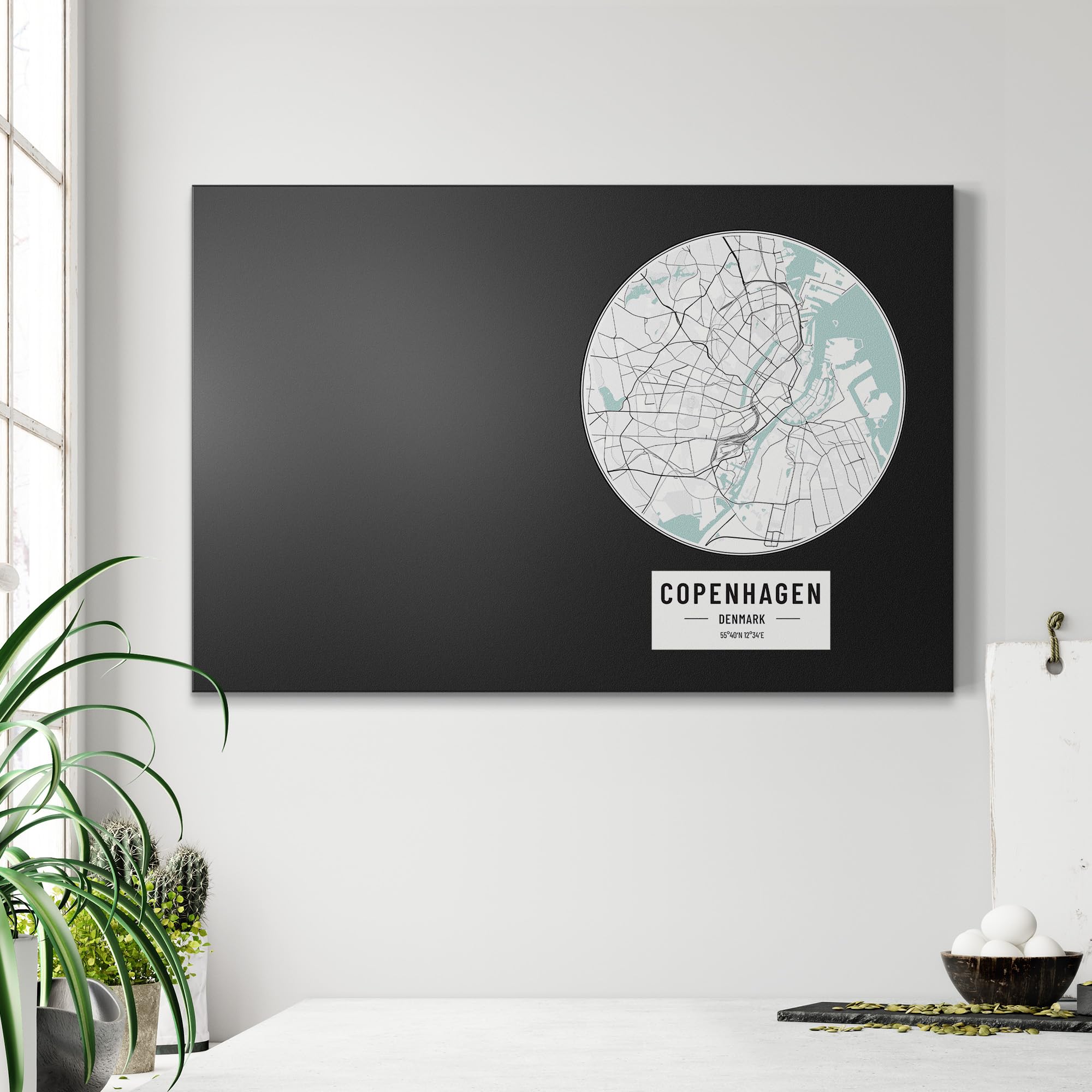 DEQORI Magnetyczna tablica do pisania kredą z nadrukiem UV | motyw "Mapa miasta Copenhagen" | prostokątna tablica kredowa do pisania – dekoracja ścienna do kuchni, korytarza, pokoju dziecięcego i