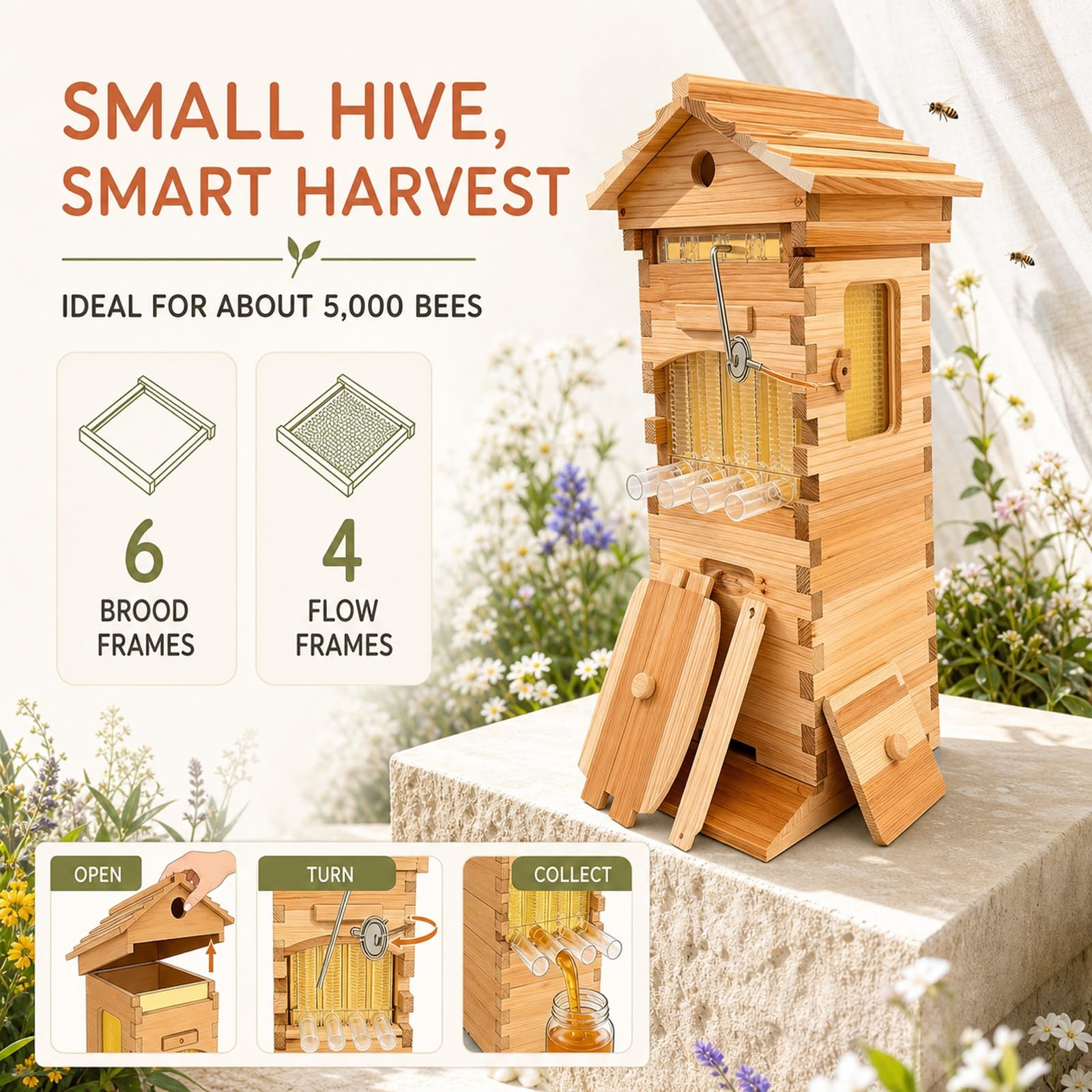 Beehive Kit De Ruche Automatique,Ruche Complète Avec Fenêtre D'observation Et Sortie De Miel Facile À Ouvrir, Idéale Pour Récolter Le Miel De Votre Jardin.