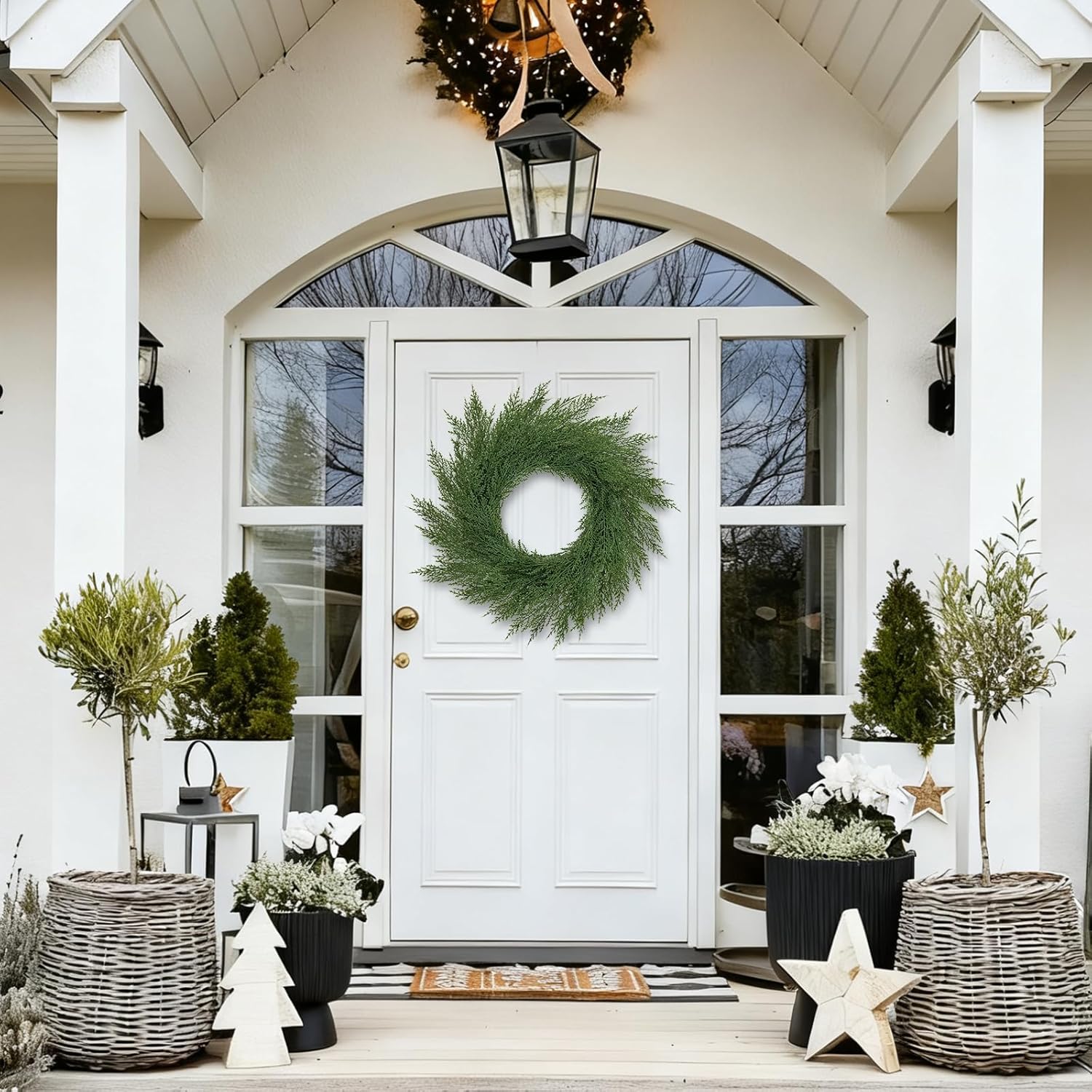 Cypress Christmas Cedar Wreath for Front Door Christmas - 20 Inch Wreaths Real Touch Holiday Outdoor Wreath for Decorating Artificial Plain Winter Pine Modern Farmhous Wreaths for Indoor - Image 5