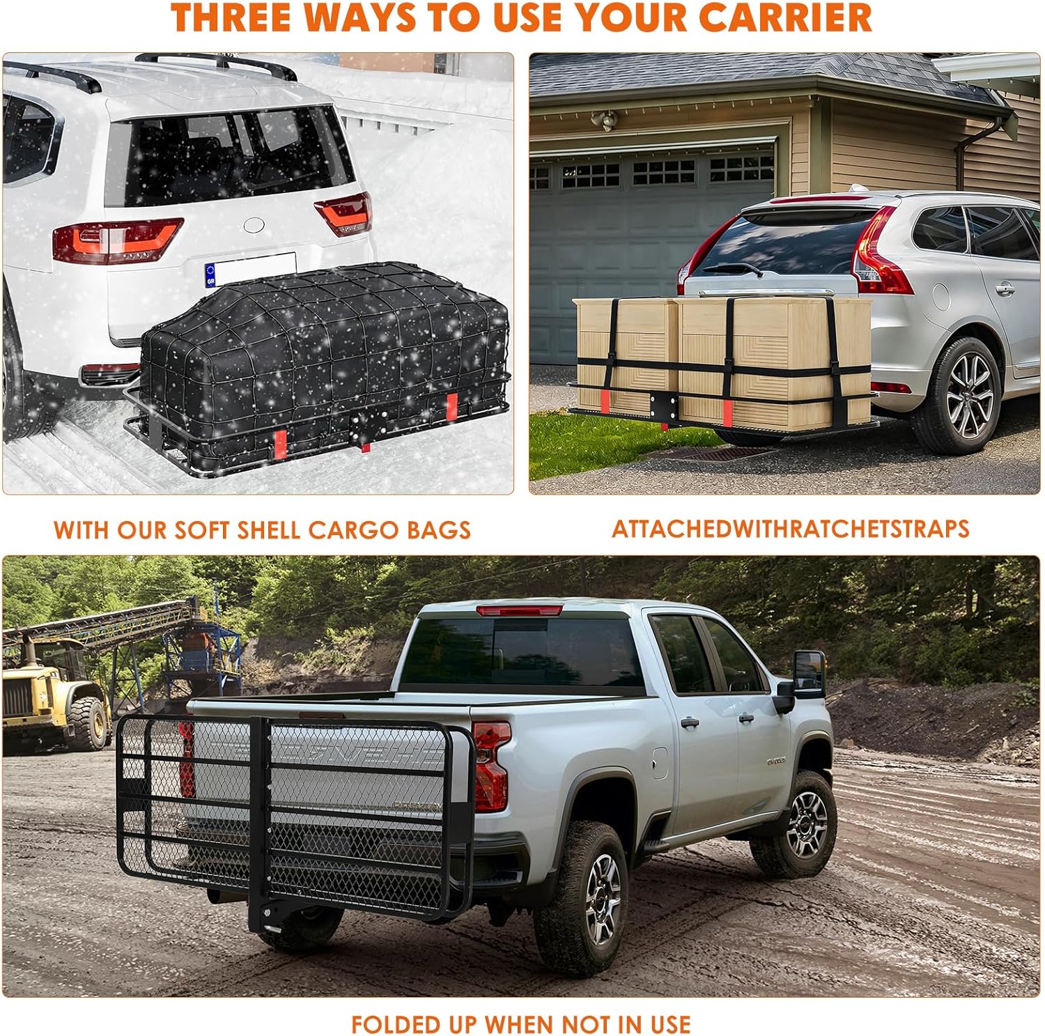 GarveeTech 60 in x24 in x6 in Hitch Cargo with Carrier Waterproof Bag - 500 LB Capacity Basket w/Security Net & Straps | Fits 2 in Receivers | SUV, Truck, Van Heavy-Duty Rack
