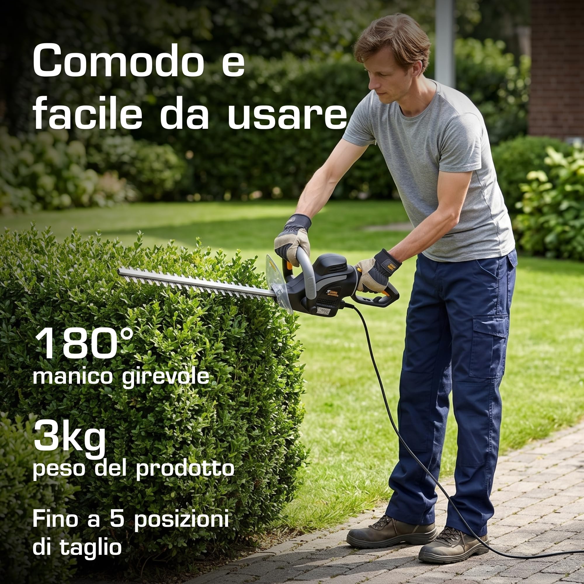 Alpina AHT 500 E Tagliasiepi Elettrico, 500 W, 50 cm – Impugnatura Rotante 180° (5 Pos.), Lama Doppia Azione – Per Siepi Domestiche