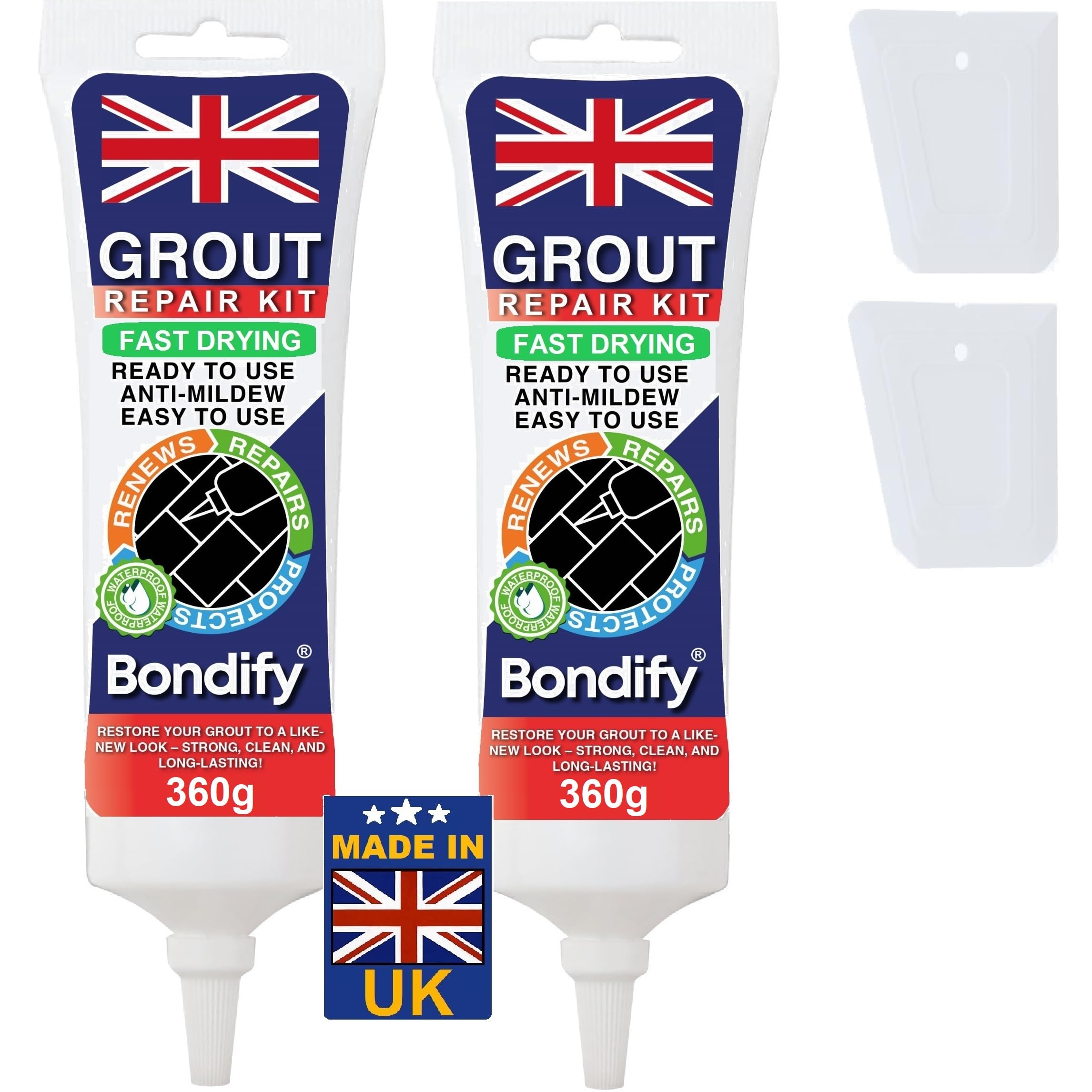 BONDIFY Waterproof White Grout Repair Kit Ready Mixed, 360g x 2PCs FAST DRYING