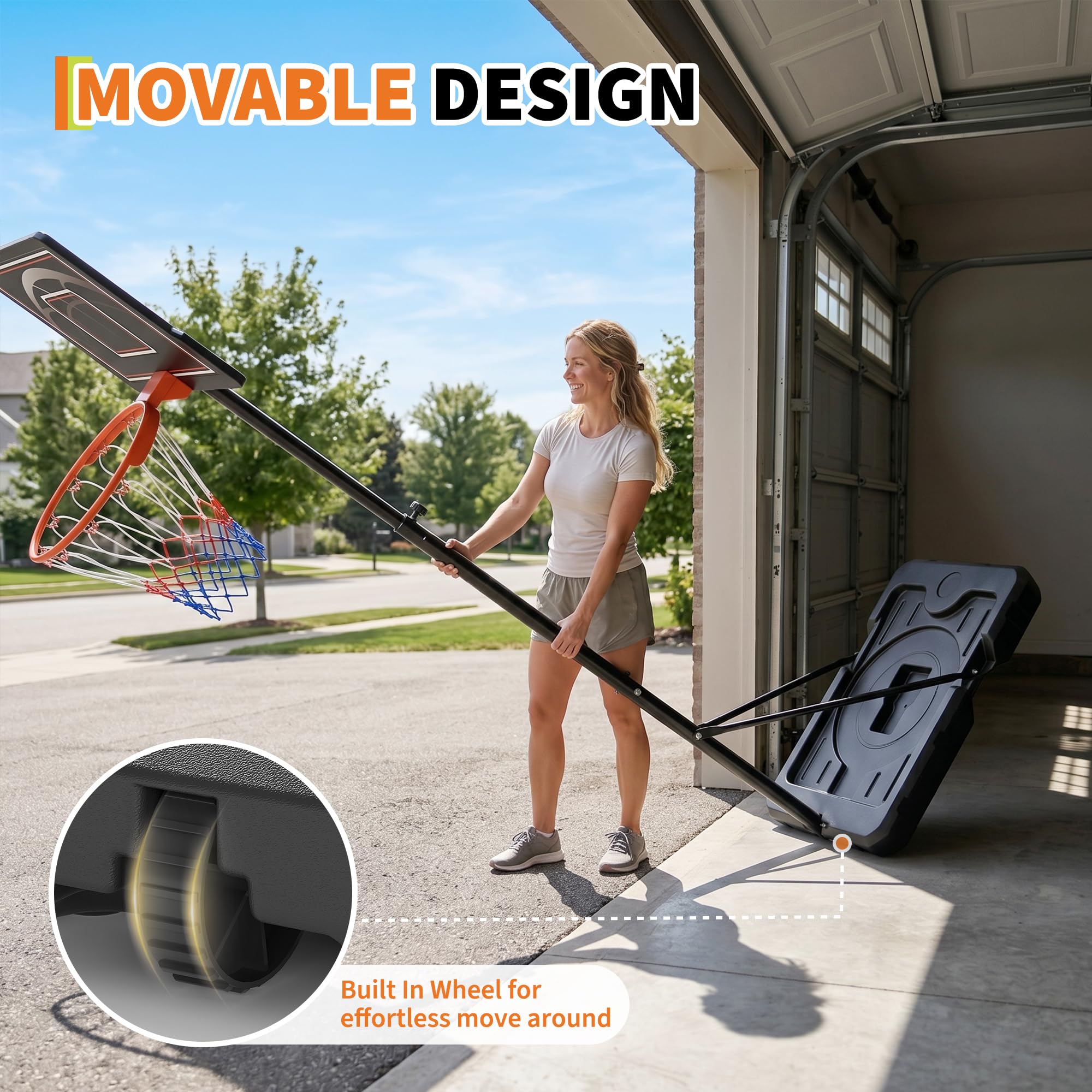 Basketballkorb Outdoor Höhenverstellbar Mit Ständer & Rollen, Höhe, Transparenter PC-Rückwand, Stabiler Basketballständer Mobil Für Jugendliche & Erwachsene
