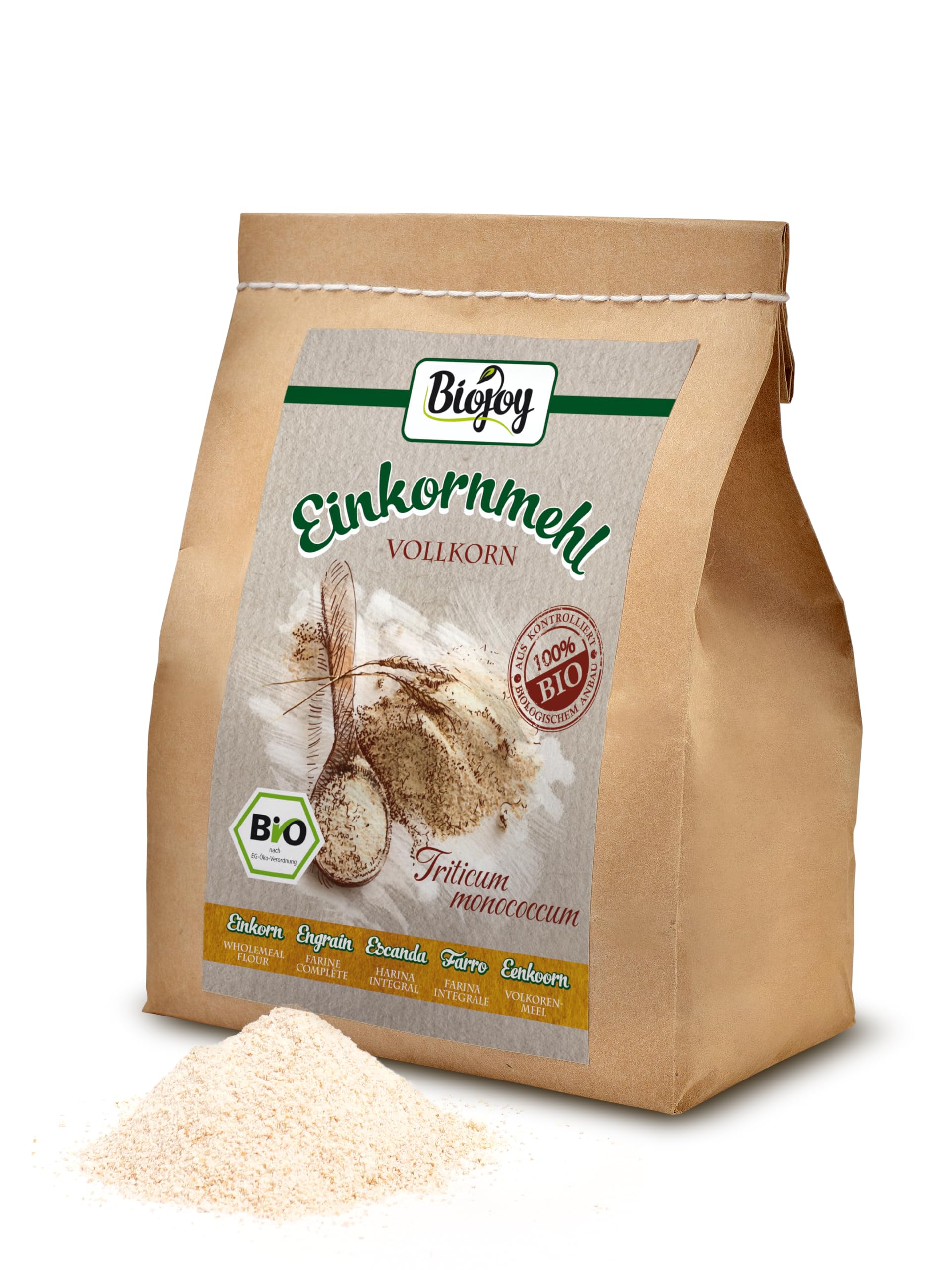 Biojoy Farine complète d'épeautre Intégrale BIO (2 kg), sans sadditifs (Triticum monococcum)