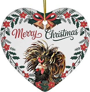 Funny Colorful Polish Chicken Ornament Heart Ceramic White - Merry Christmas 2025 Holiday Keepsake Decoration - Xmas Tree Hanging Decor Gifts for Polish Chicken Lovers