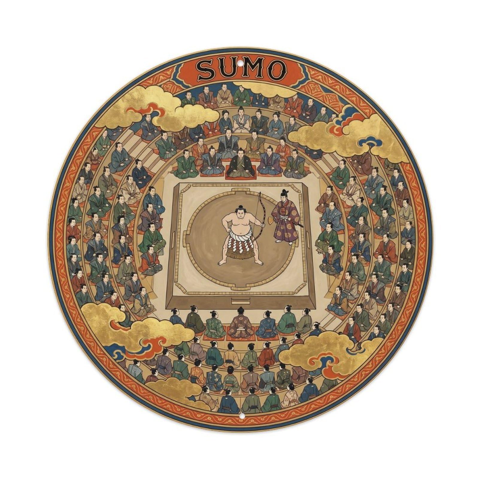 Olyhtr 8X8inch Classic Style Sumo Bow Ceremony Winner Yamato Vermillion Gold Metal Tin Sign