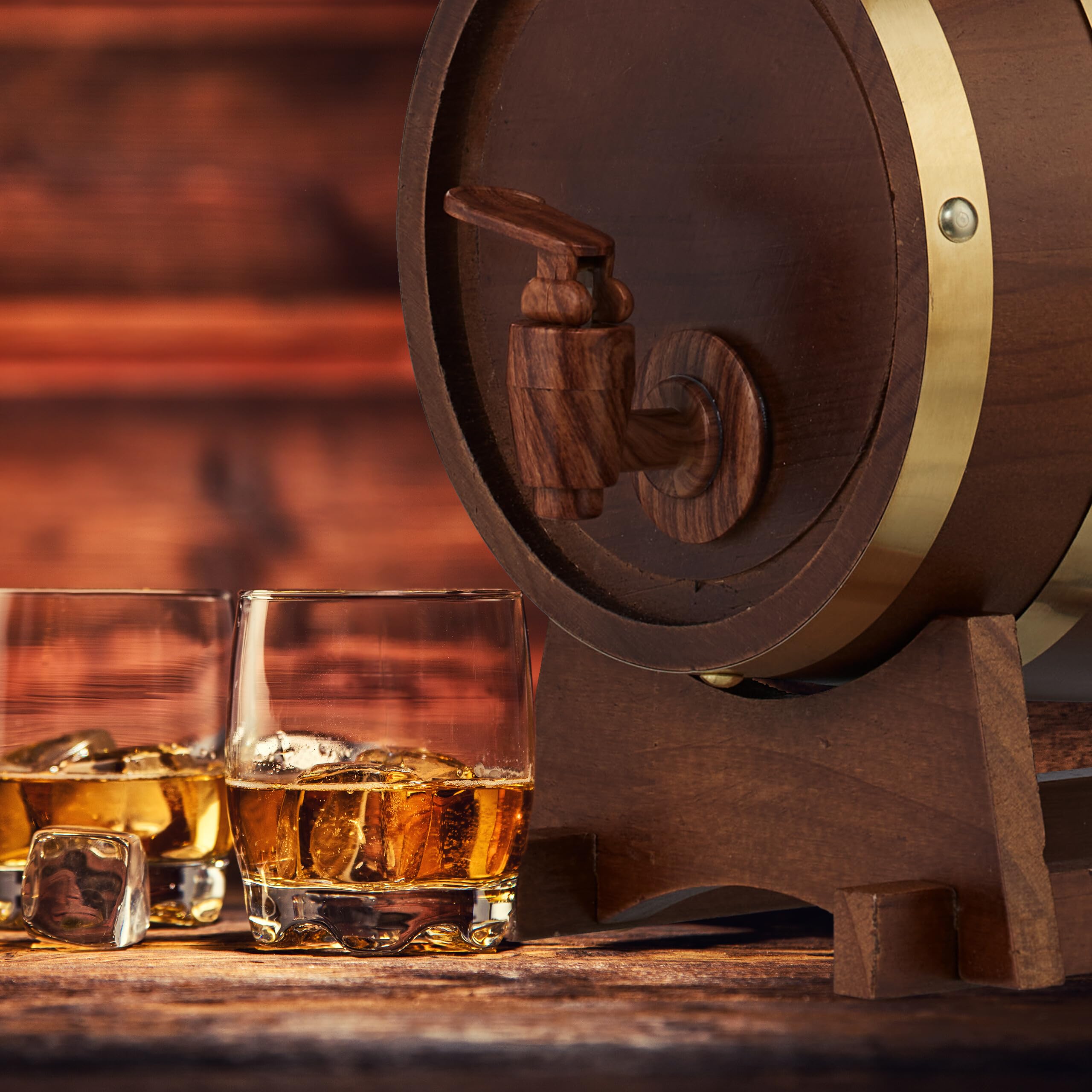Relaxdays Barril Madera con Grifo y Base, Barrica 2,2 l, Dispensador de Whisky, Vino, Sidra, Licores, Negro/Rojo