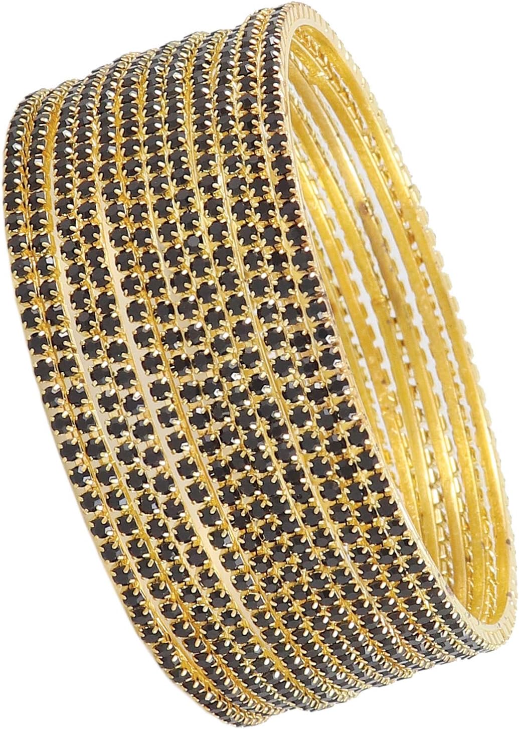 ZULKANon-Precious Metal with Base Metal and Zircon Gemstone Studded Premium and Traditional Glossy Finished Sleek Bangle set for Women and Girls