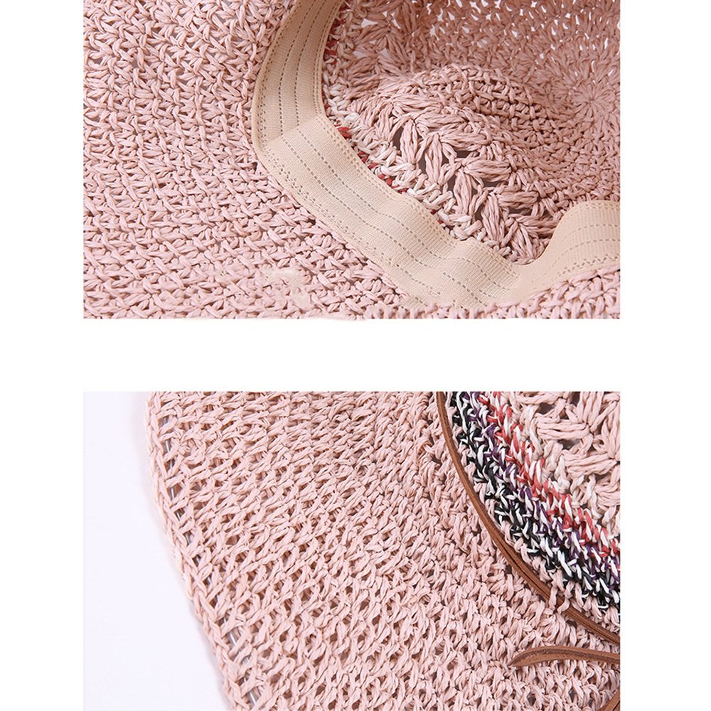 Verano Sra. Sombrilla Sombrero de Paja Bowknot Sombrero Grande Ventilación Transpirable Protección Solar Protección Plegable Viaje Playa Fresco y Seco (Color : Beige) (Pink)