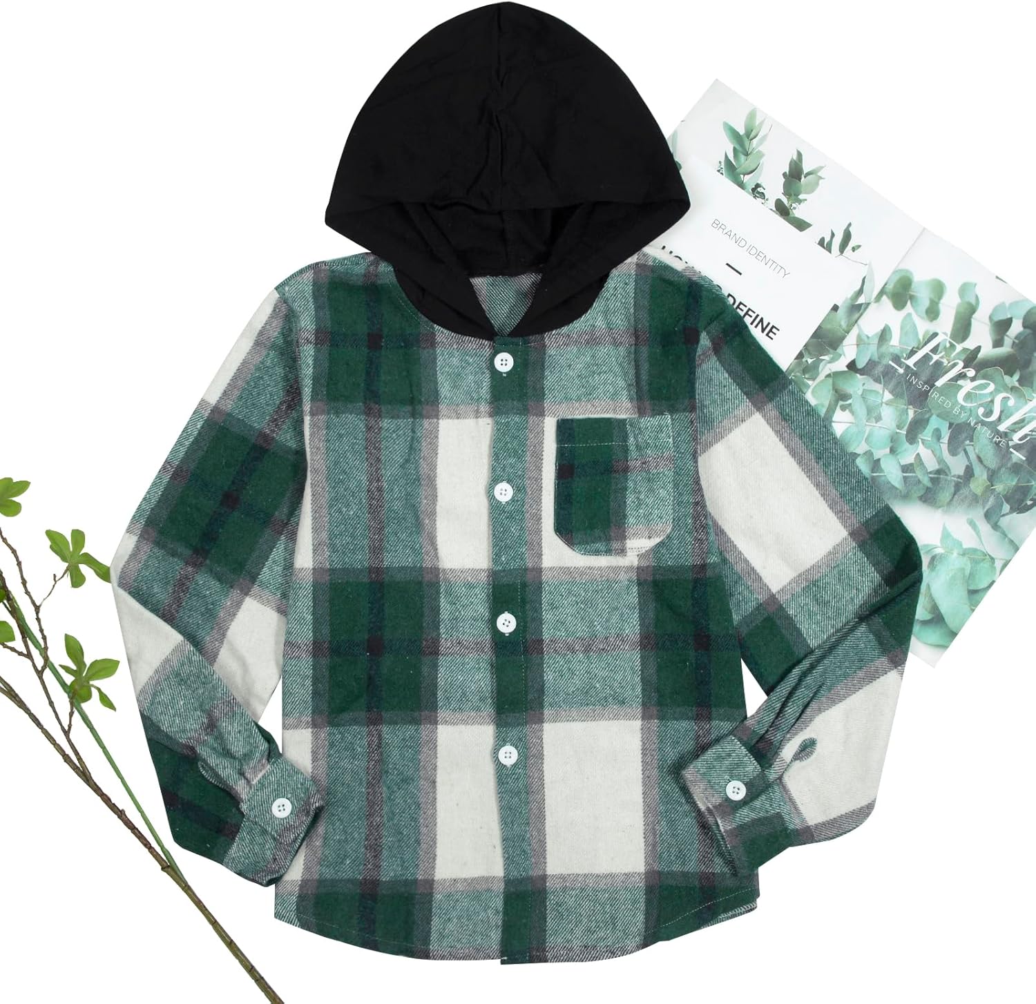 Boys Flannel Shirts Plaid Hoodie: Button Down Long Sleeve Shirt Fall Winter Fashion Lightweight Hooded Jacket Coats - Image 3