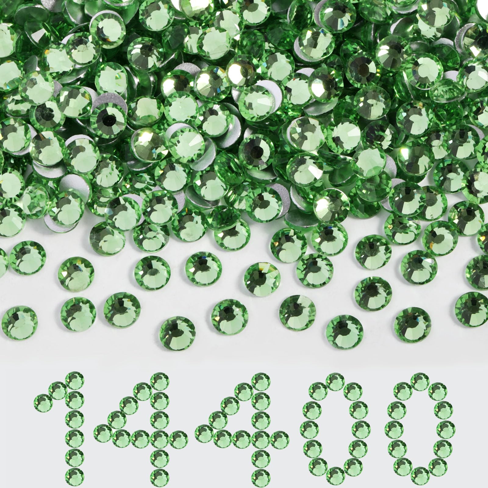 Beadsland Flatback Rhinestones Bulk,14400pcs Green Rhinestones for Nails Crafts Clothes DIY Decoration, Light Green/Peridot, SS20, 4.6-4.8mm