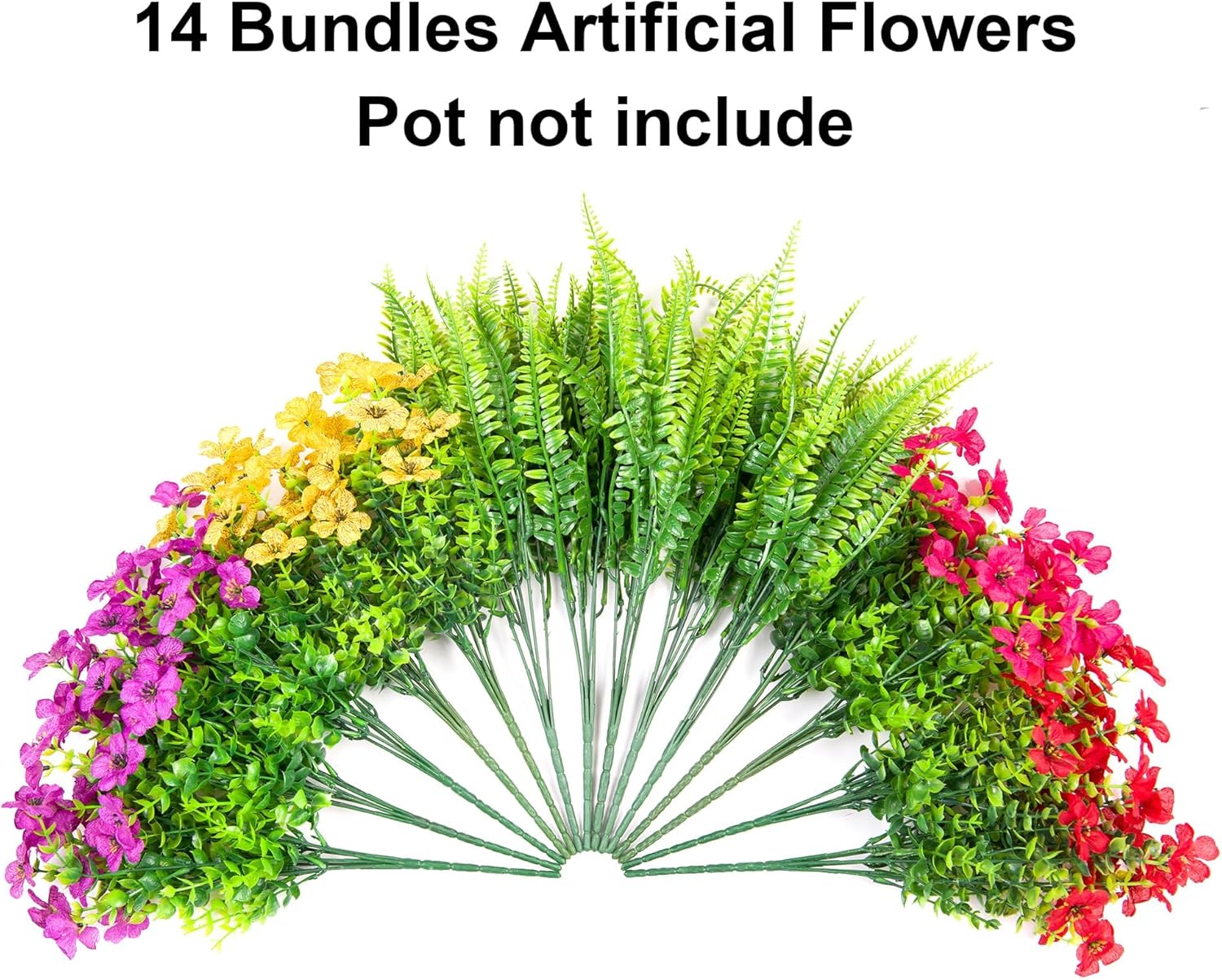 HyeFlora Artificial Faux Outdoor Flowers Plants for Summer Outside Decoration, 14 Bundles Fake Silk Colorful Daisy Ferns UV Resistant Realistic for Front Door Porch Planter Patio Yard - Image 3