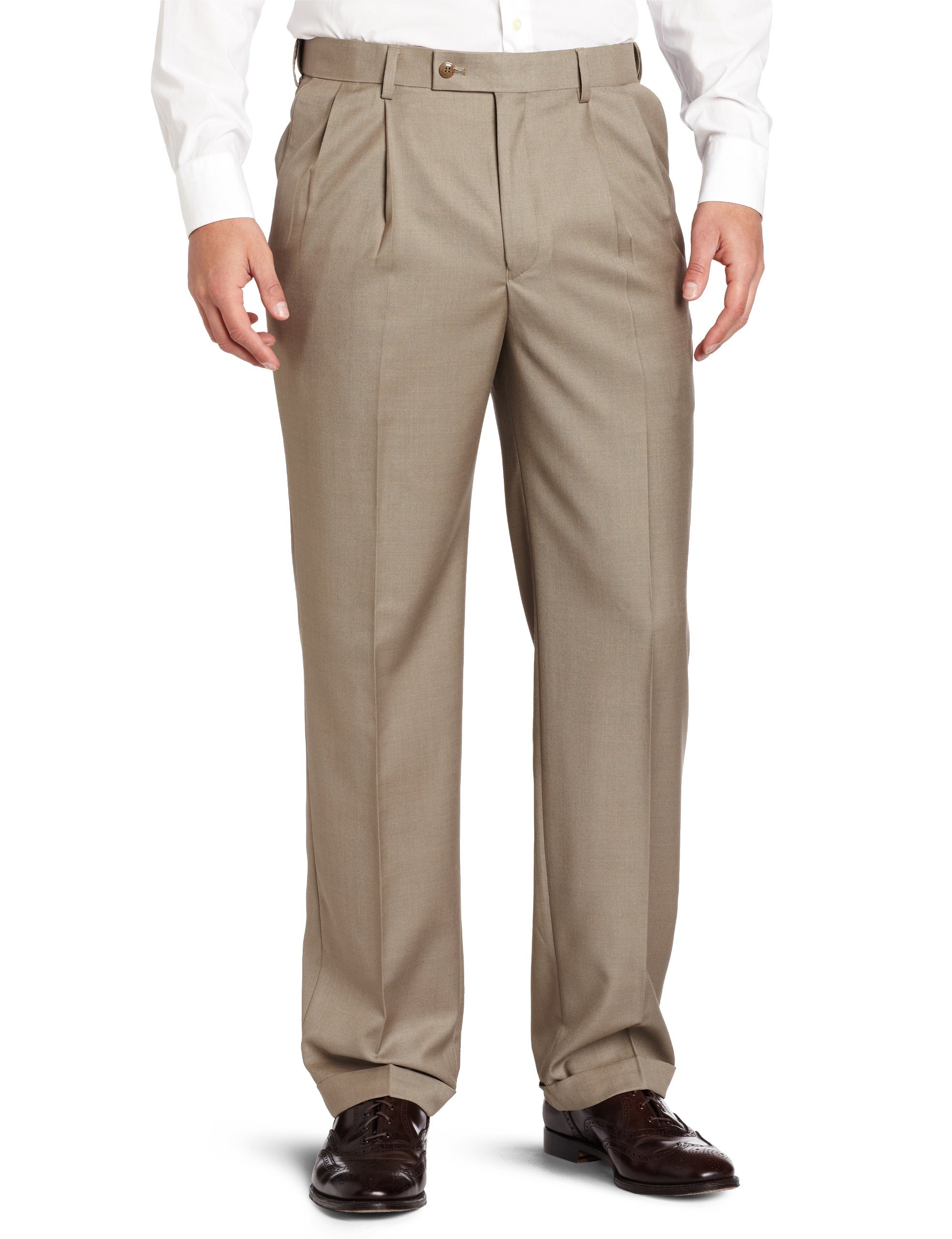 Louis Raphael ROSSO Men's Super 150 Twill Pleated Dress Pant with Comfort Waistband