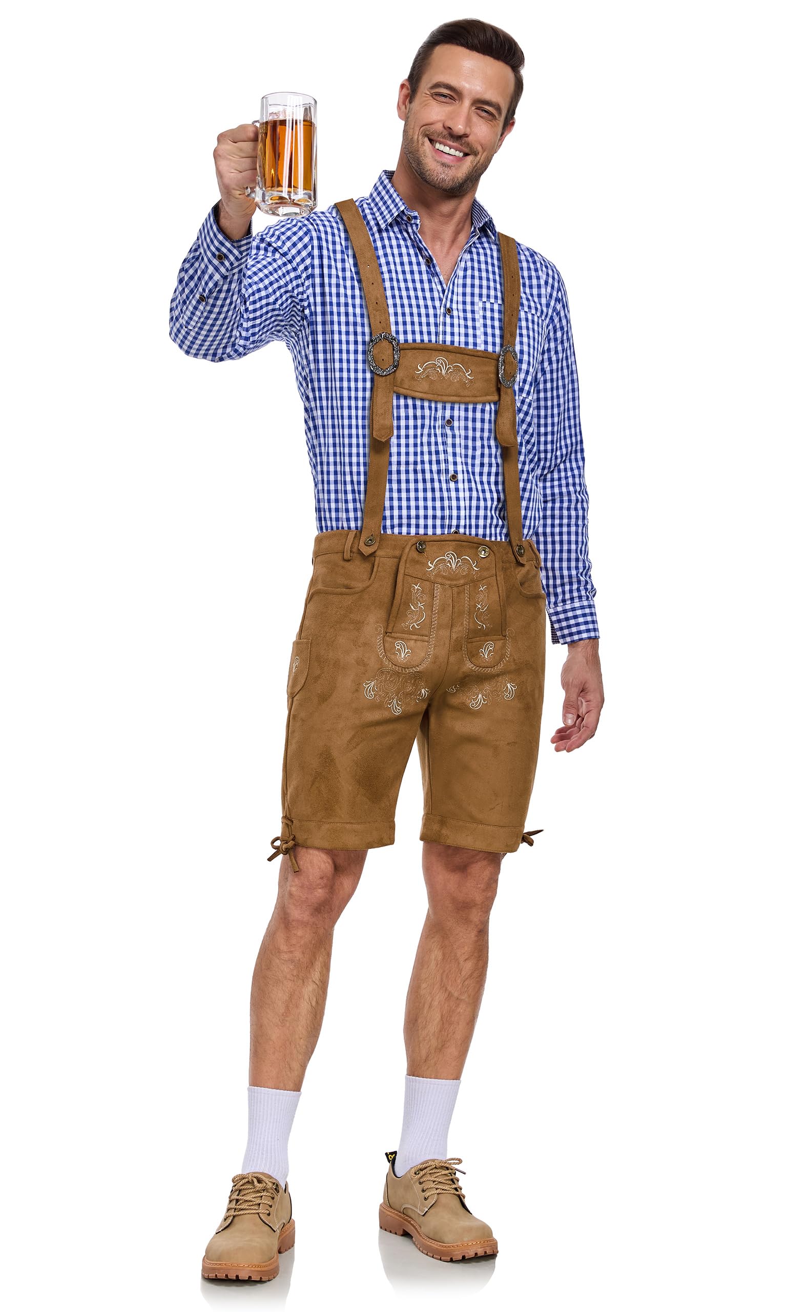 AMZHOTER Lederhosen Oktoberfest Uomo Lederhosen Vestito Tirolese Costume Pantaloni Oktoberfest Bavarese Costume Uomo