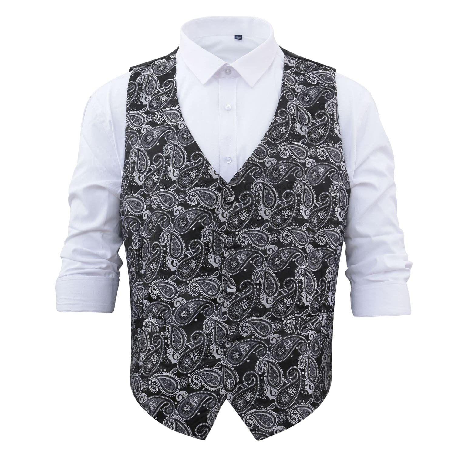 Dqt Men's Black & Silver Paisley Bohemian Floral Wedding Waistcoat – Groom Formal Suit Vest 46" (3Xl)