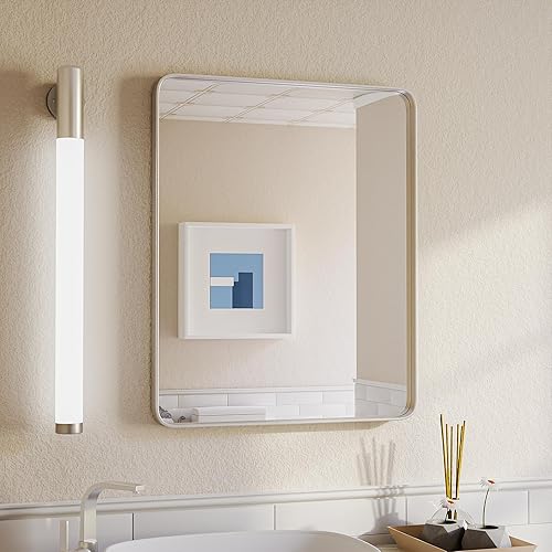 ISKM Espejo con marco plateado para pared de 20 x 16 pulgadas, espejo de tocador de baño antioxidante, vidrio templado, espejo rectangular disponible en Yaxa Costa Rica