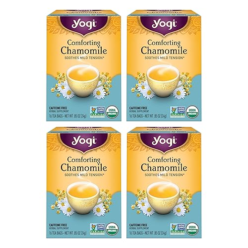 Yogi Té de manzanilla reconfortante – 16 bolsas de té por paquete (4 paquetes) – Bolsas de té de manzanilla orgánica – Apoya una buena noche de