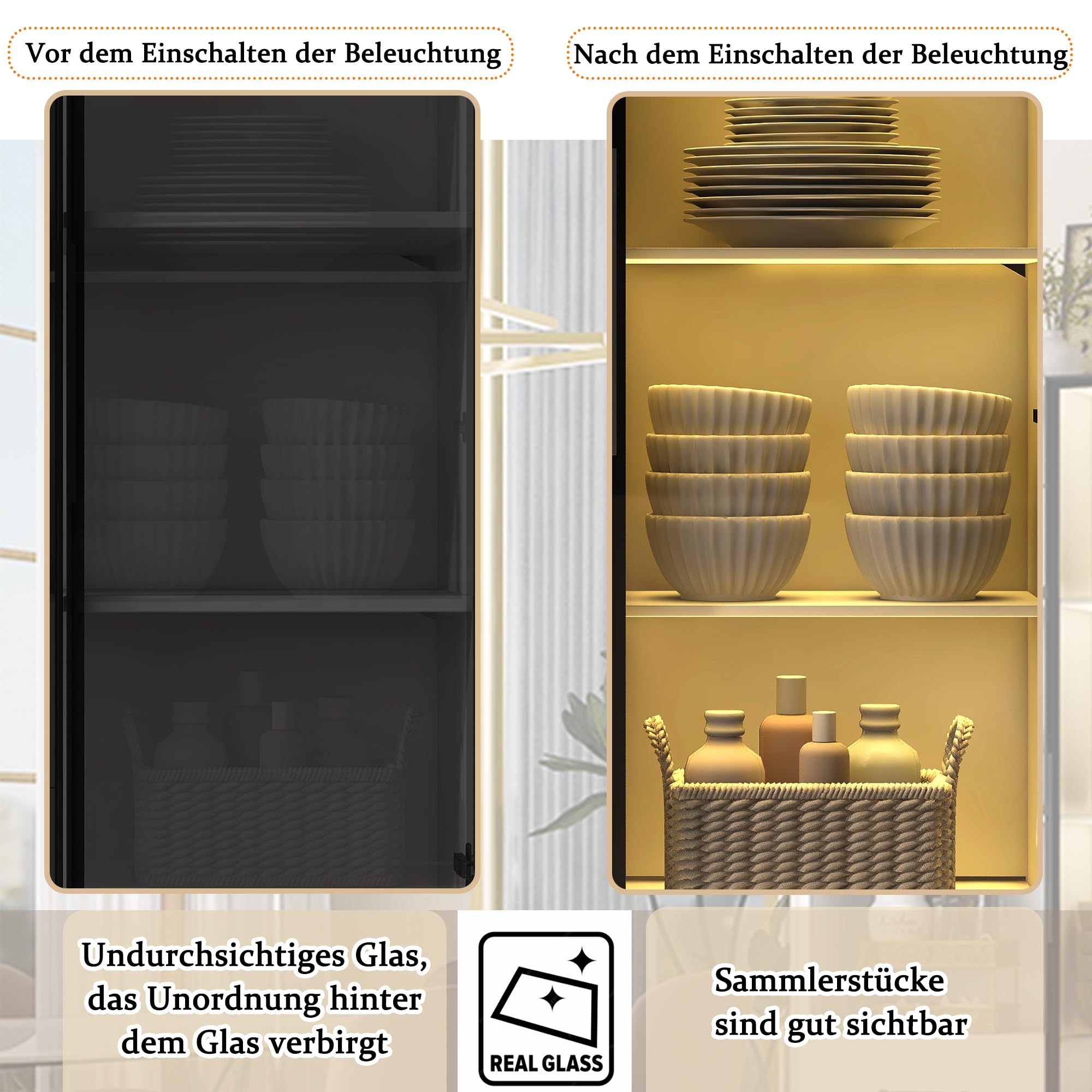 Vetrina in vetro 140 x 40 x 160 cm, armadio alto, libreria e armadio multifunzione con scomparti in vetro e aperti, cerniere a chiusura delicata, vetrina LED multicolore