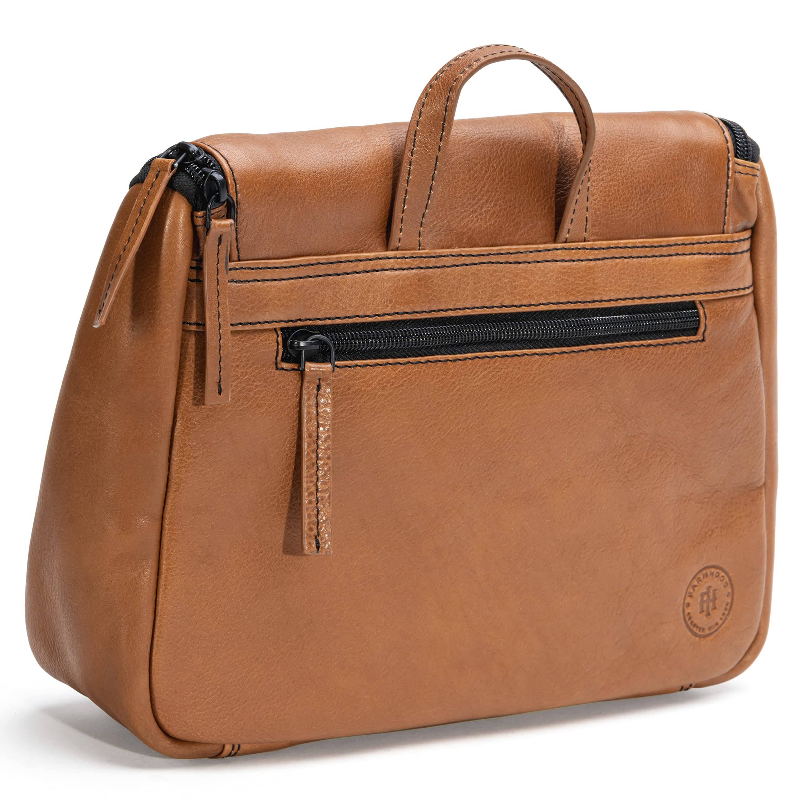 Memphis Damen/Herren Leder Kulturbeutel | große Kosmetiktasche mit Haken zum Aufhängen | viele Fächer mit Reißverschluss | Beauty-Case 27 cm mit Reißverschluss auf der Rückseite