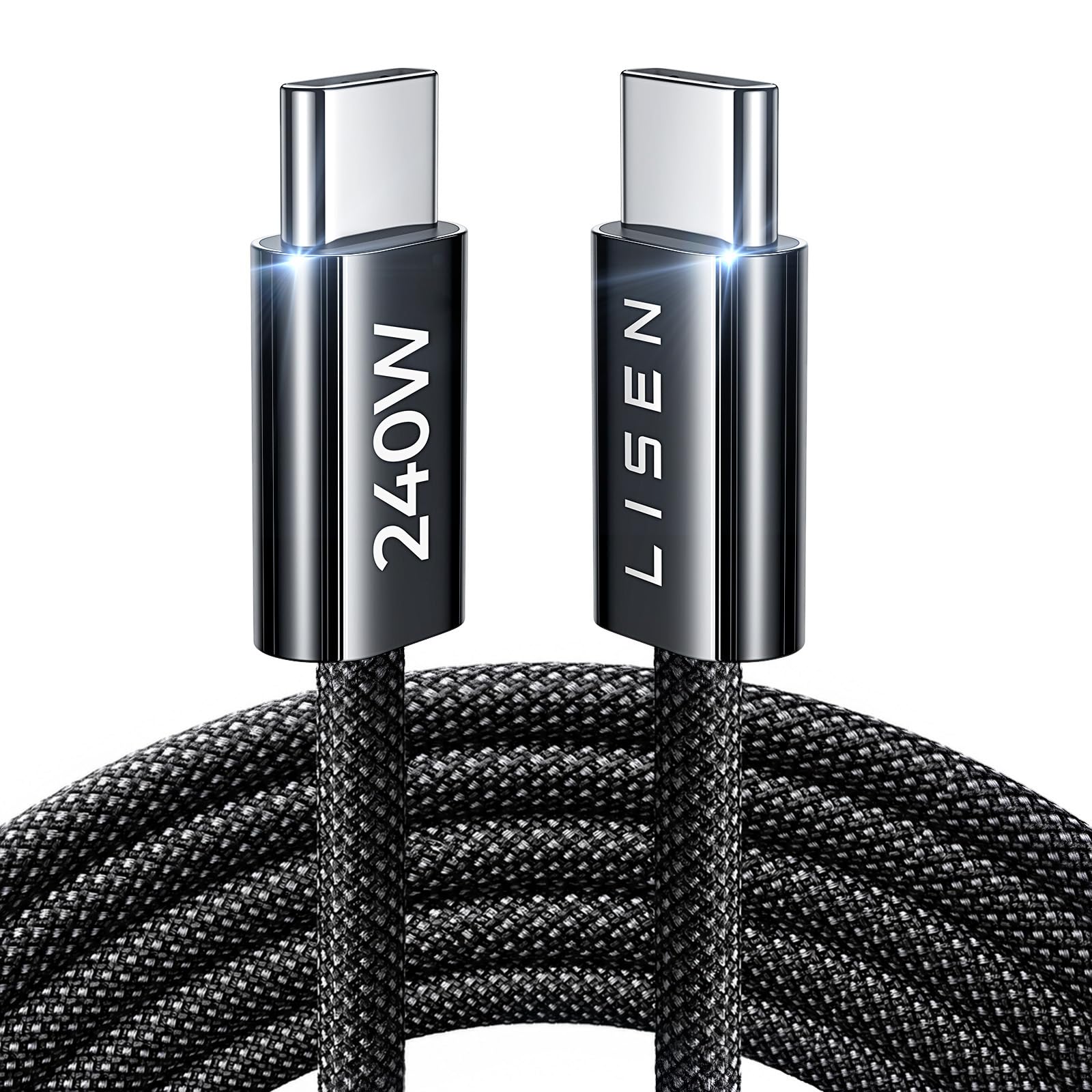 LISEN USB C Kabel, 240W [2m] PD3.0 Schnellladekabel USB C auf USBC, Nylon Geflochten Ladekabel USB-C Ladegerät für iPhone 17 16 15 Pro Max Samsung Galaxy S25 S24 S23 Pixel 9 iPad Air Pro MacBook usw.