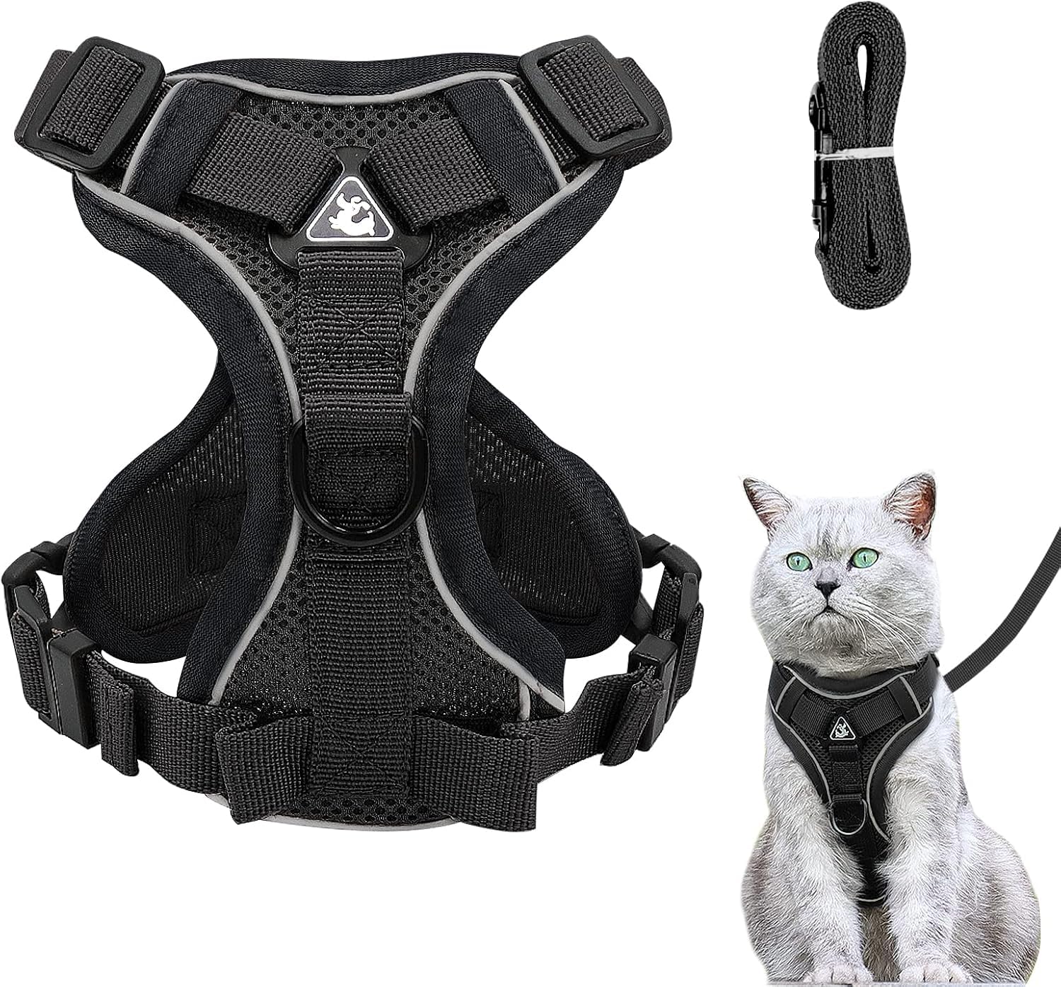 Arnés ajustable para gatos, antiescape, suave, con correa, para gatitos y perros (azul agua, L) — view 12