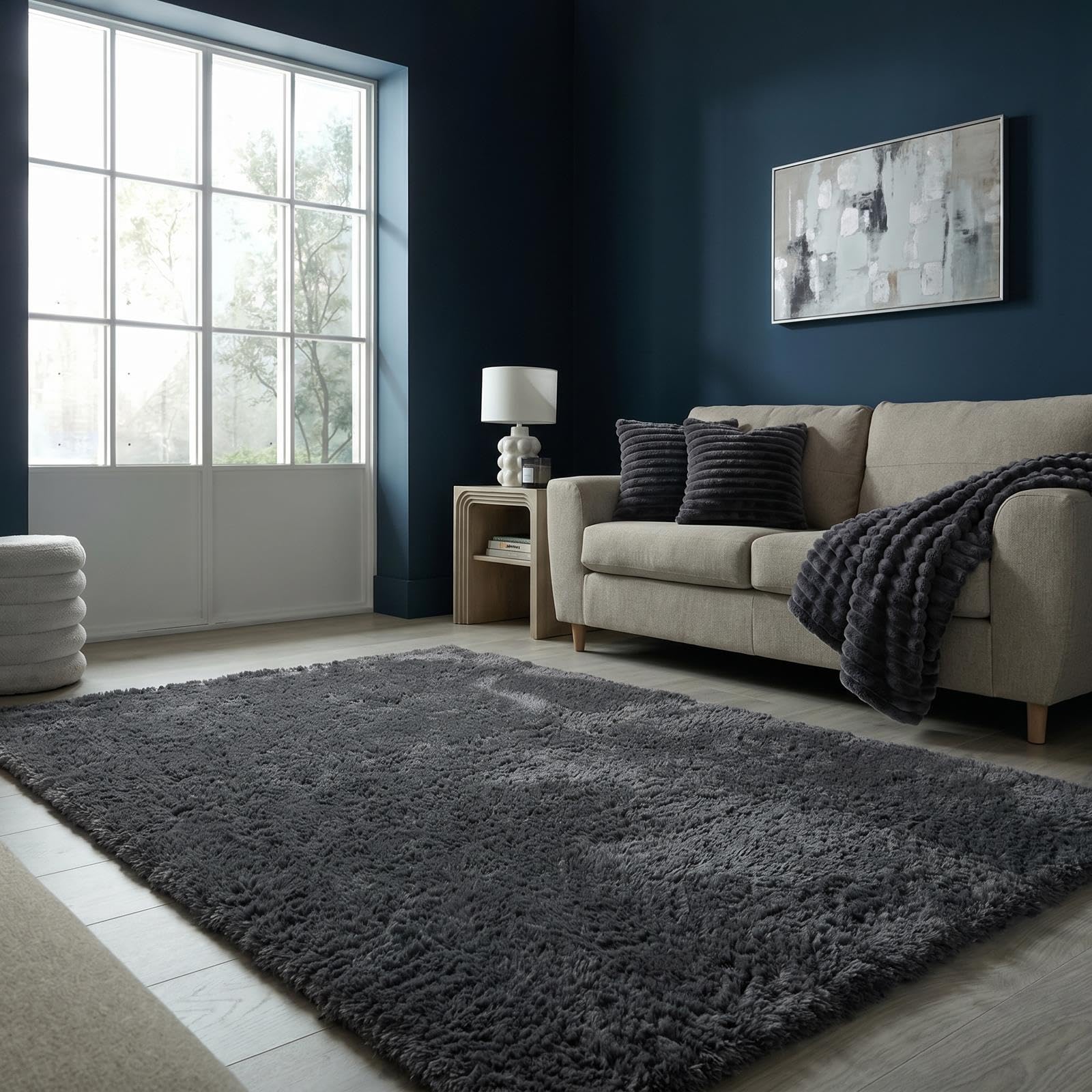 Sienna Rugs Living Room Large 160x230 Shaggy Fluffy Rug Non Slip, Charcoal