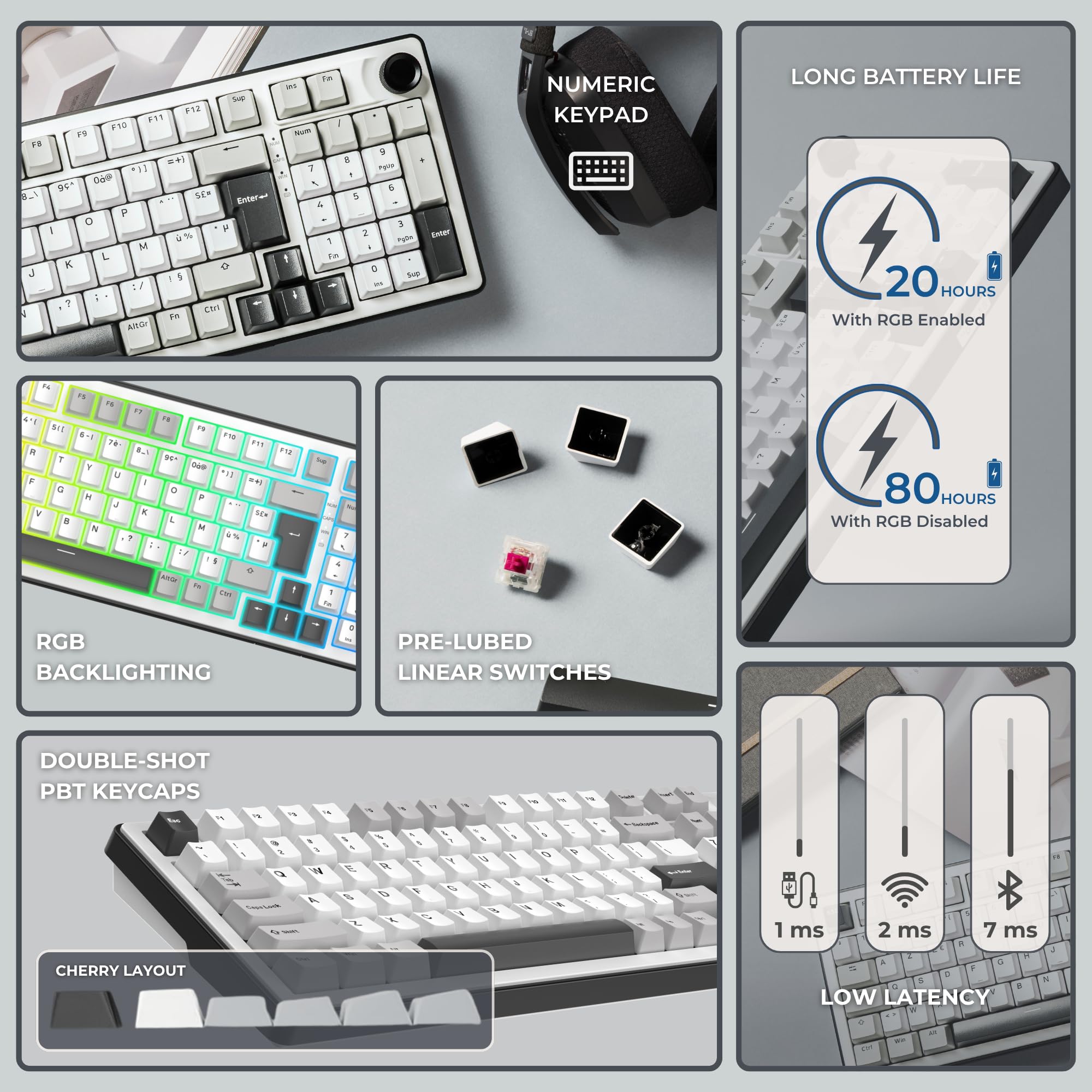 The G-Lab Keyz Elite 400 WG - Clavier Gamer sans Fil Mécanique Hot-Swap RGB | QWERTY US, Sans Fil Tri Mode 2.4GHz/Bluetooth/Filaire, Switch Mécanique Hot Swap Pré-lubrifiés, Gasket 5 Couches