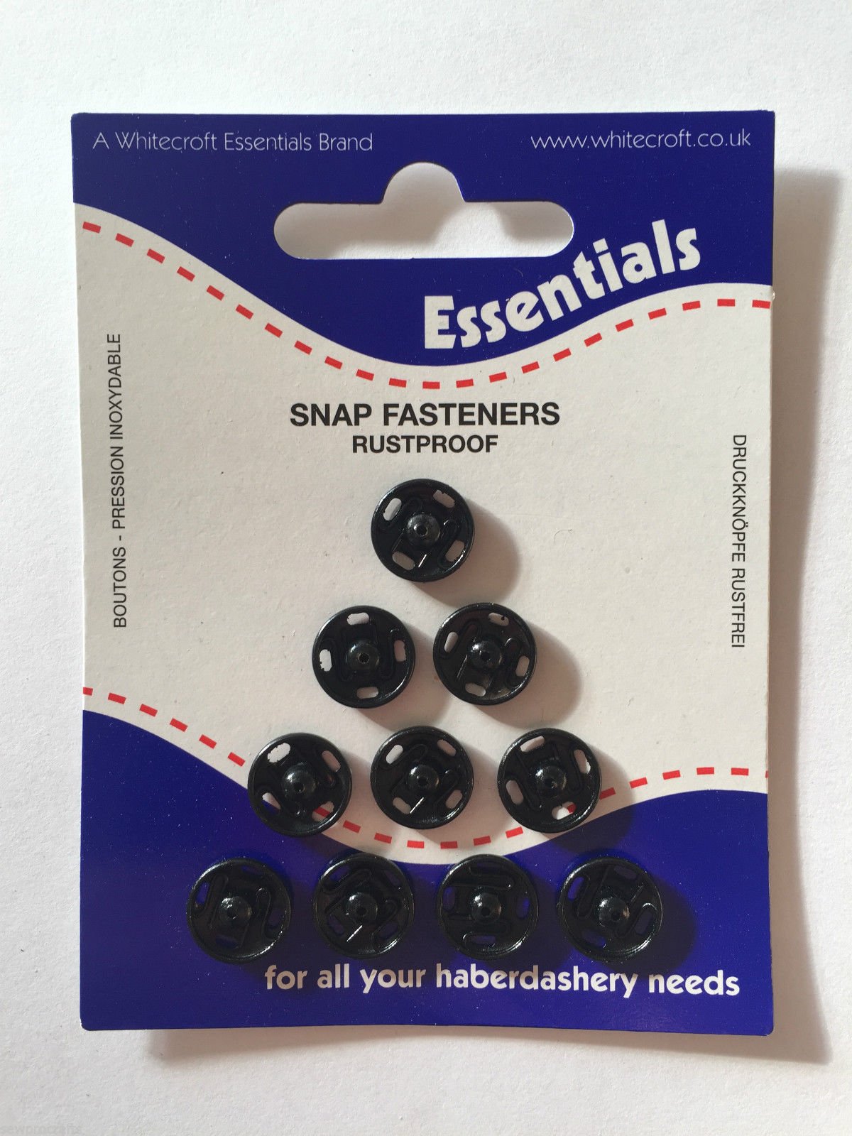 Whitecroft Essentials Snap Fasteners - Black - 10mm (10 Snaps)