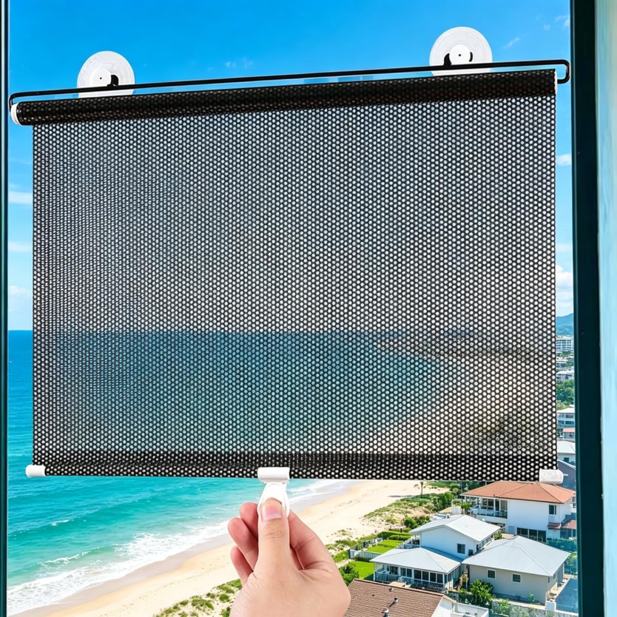Suction Cup Roller Blinds No Drilling,Blackout Curtains,Automatic Retractable Roller Shades for Doors and Windows,Temporary UV Privacy protection Blinds for Kitchen Bedroom Car 45X125CM