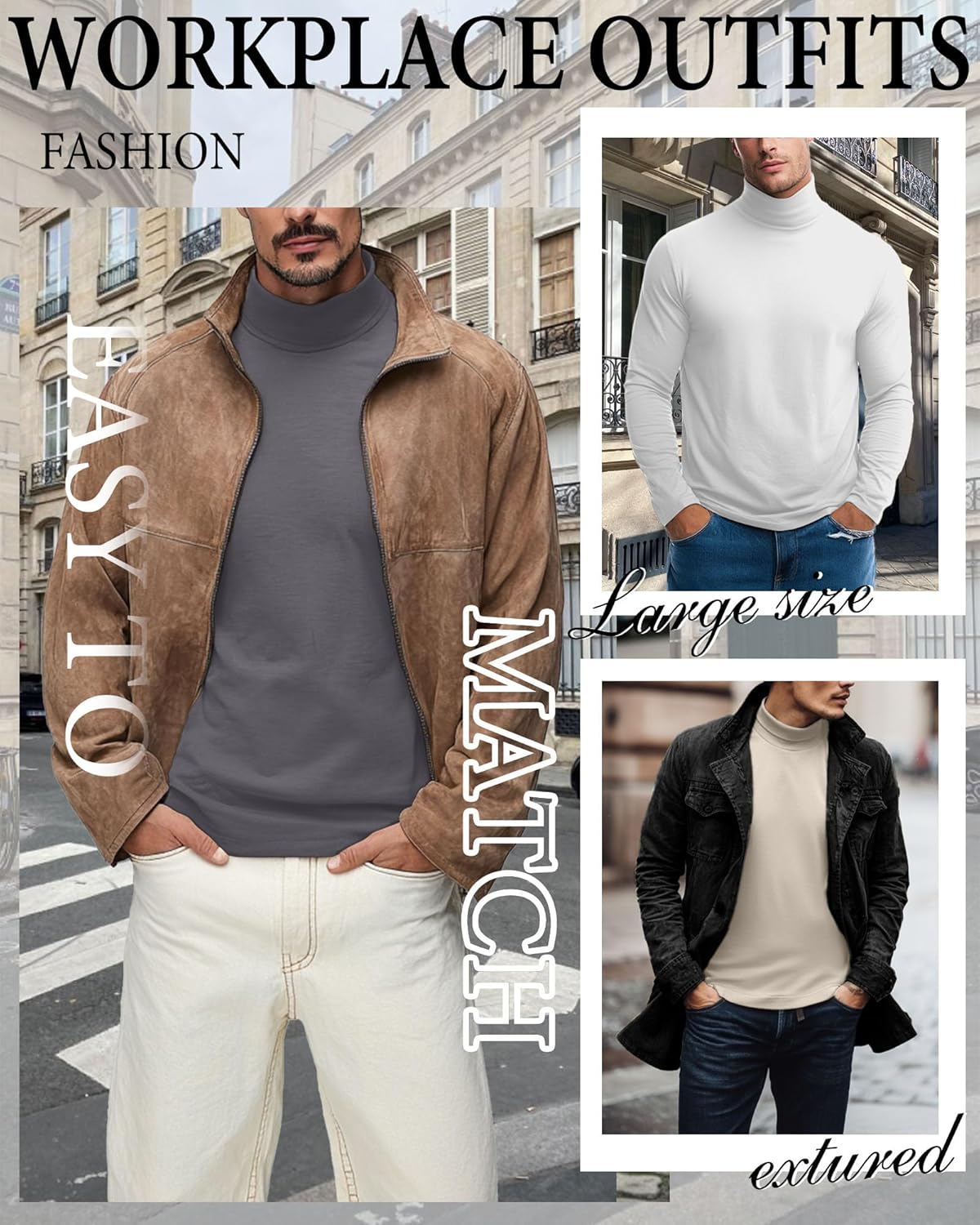 12 Pack Mens Big and Tall Turtleneck Shirt Bulk