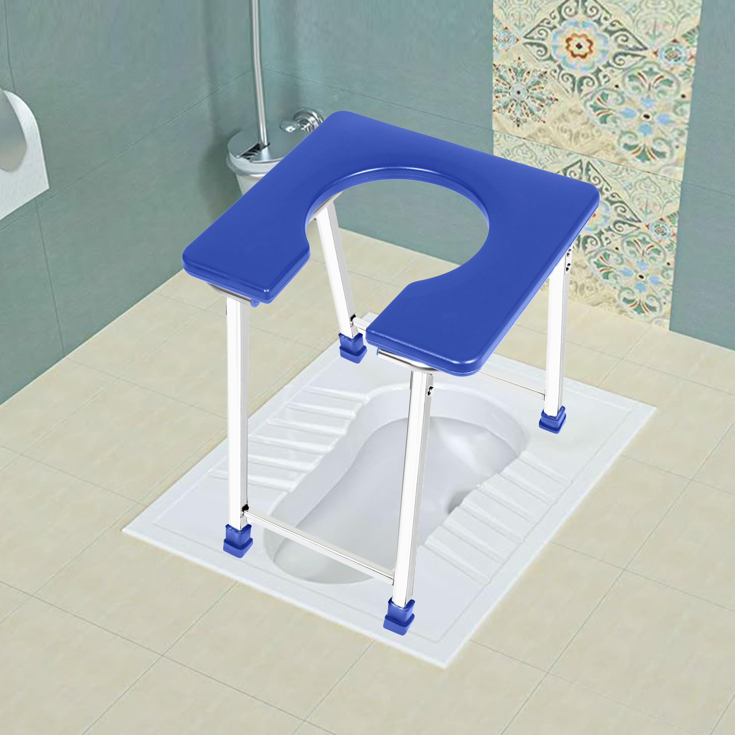 Foldable 202-Grade Stainless Steel Commode Chair, Portable Toilet Stool with Anti-Slip Rubber Feet, 100 kg Weight Capacity, Stable & Easy-Clean Bathroom Aid for Elderly, Disabled & Patients