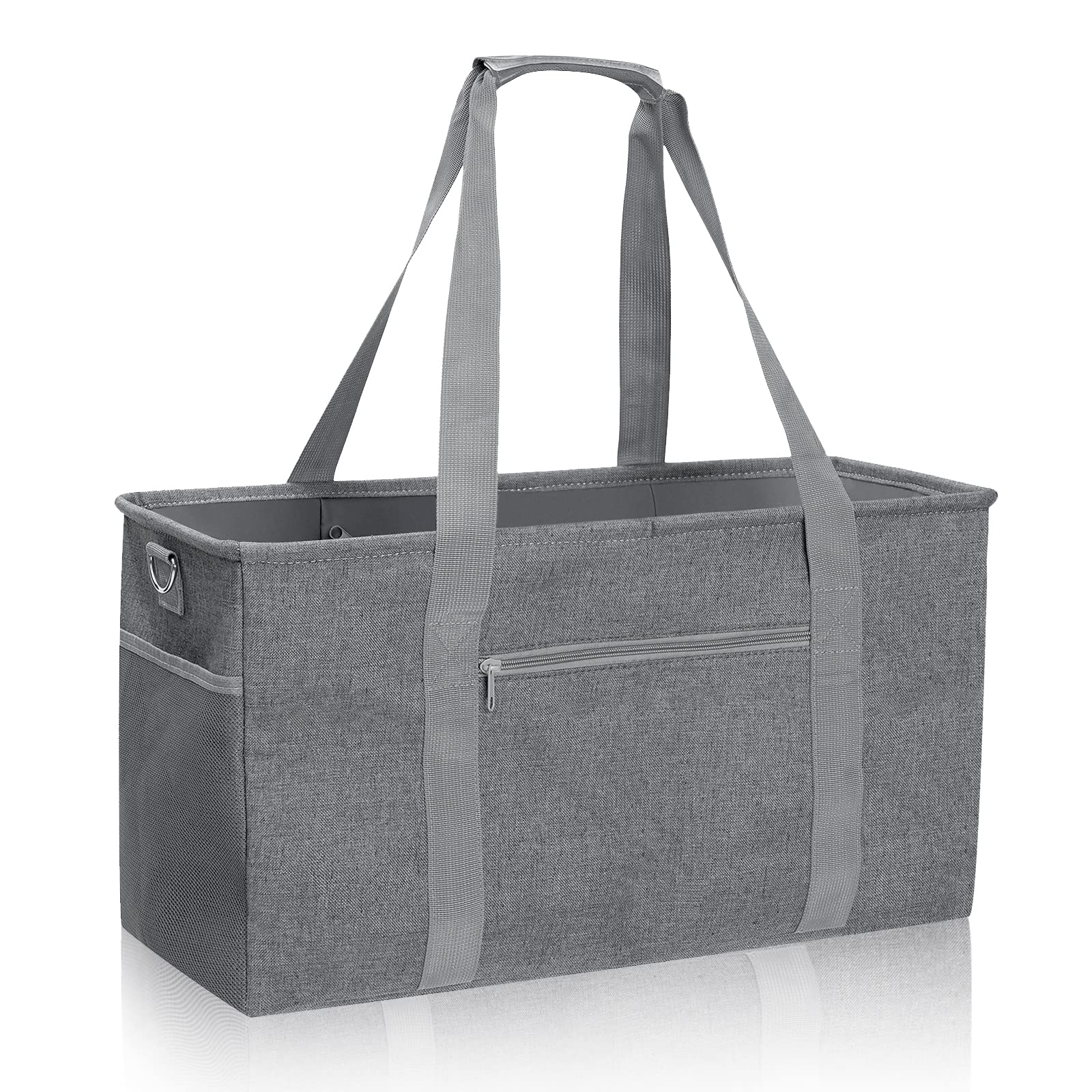 GARPROVM Extra Large Grocery Tote Bag, 42L Reusable Grocery Bags, Foldable Shopping Bag Beach Bag Shopping Basket Utility Tote with Metal Frame Removable Shoulder Strap Bottom, 22"x9.8"x11.8"