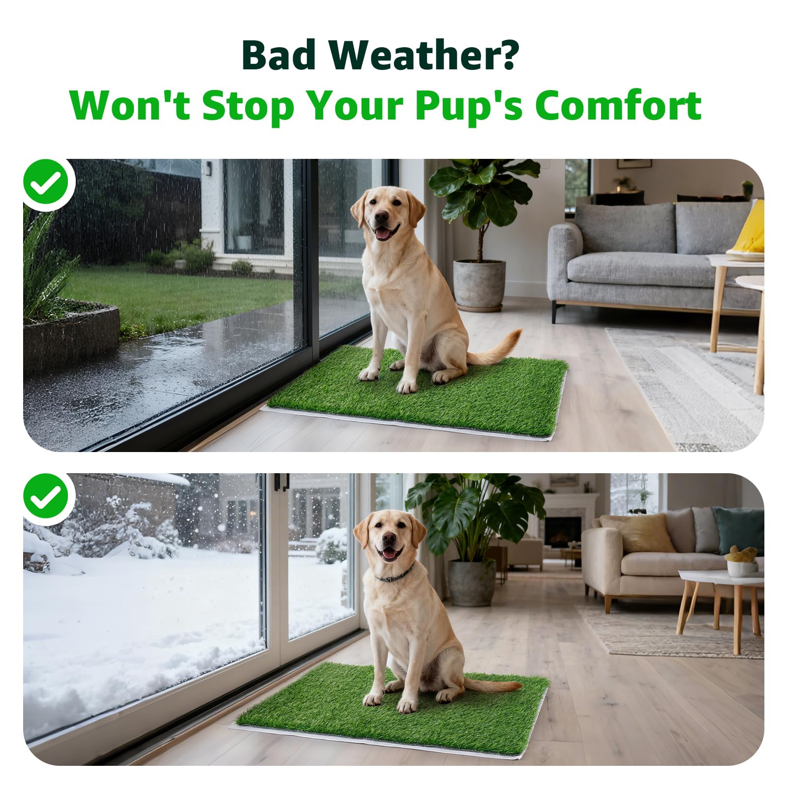 Lot de 2 tapis de propreté artificiels pour chien - Pour l'apprentissage de la propreté - Pour chiot - Facile à nettoyer avec une forte perméabilité (77,5 x 77,5 cm)