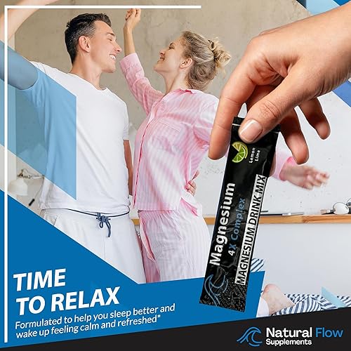 Miniatura 4 de Paquetes de mezcla de bebidas en polvo de magnesio  Limónlima  flujo natural 4 veces glicinato de magnesio, taurato, malato, suplemento de orotato,