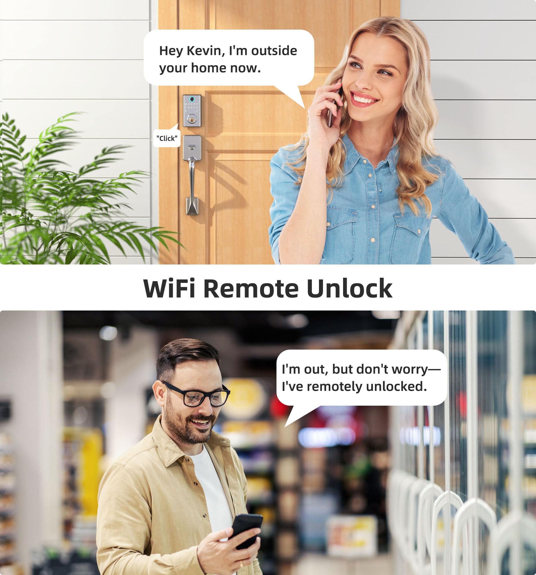 Set di serrature smart WiFi, senza chiave, con maniglia, tastiera per impronte digitali, Bluetooth, Alexa, catenaccio, blocco automatico, app telecomando
