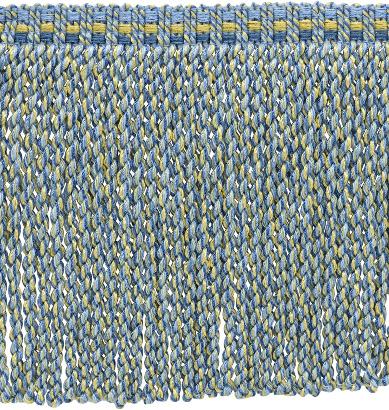 DÉCOPRO 6" (15cm) Beautiful Bullion Fringe Trim with Fancy Knitted Gimp Header, Veranda Collection # BFV6#VNT20 (Pure Black, Green Beige, Khaki Beige) 5 Yard Value Pack (15 ft/4.5m)