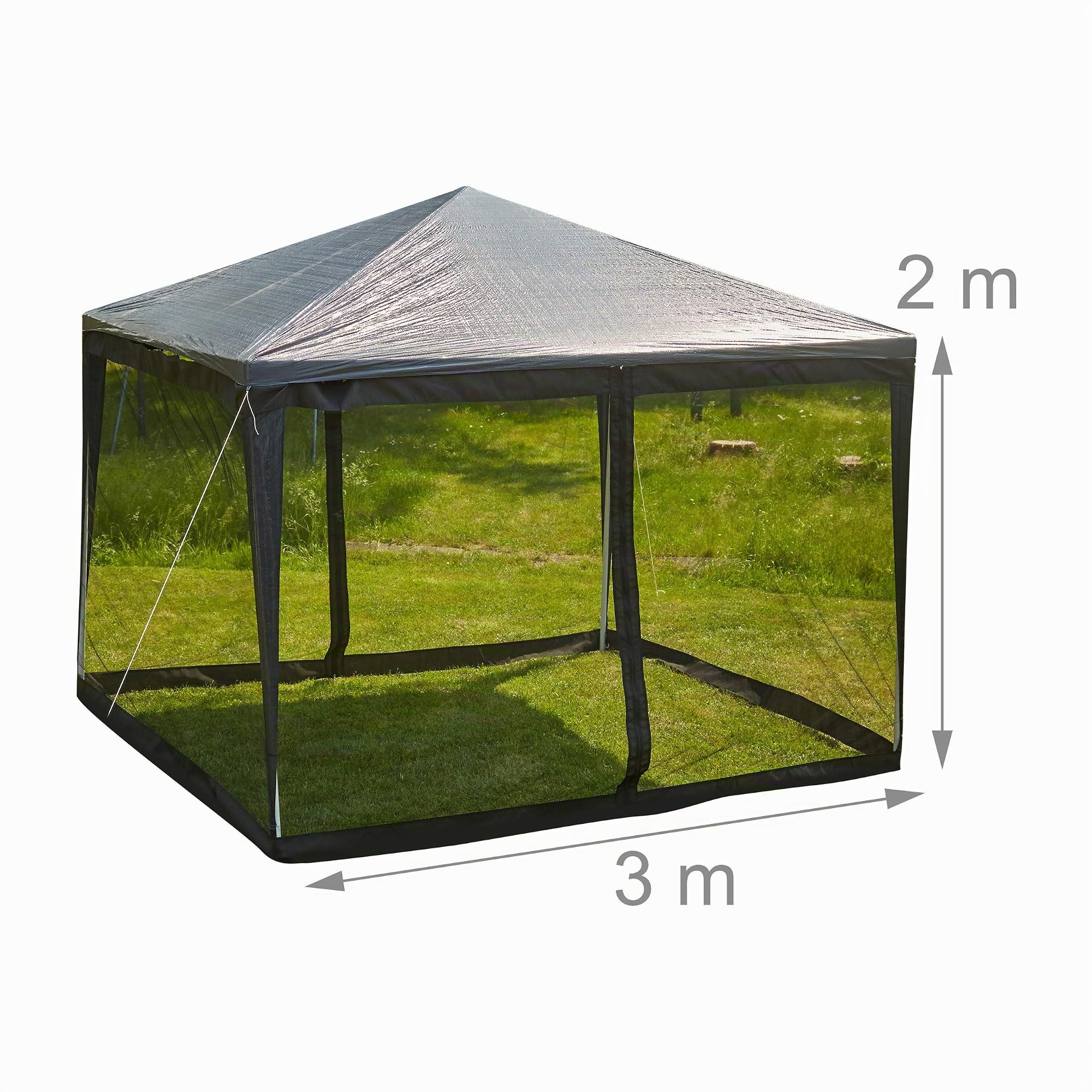 Relaxdays Moskitonetz für 3 x 3 m Pavillon, 2 Seitenteile, mit Reißverschluss, Klettband, 12 m XL Mückennetz, schwarz