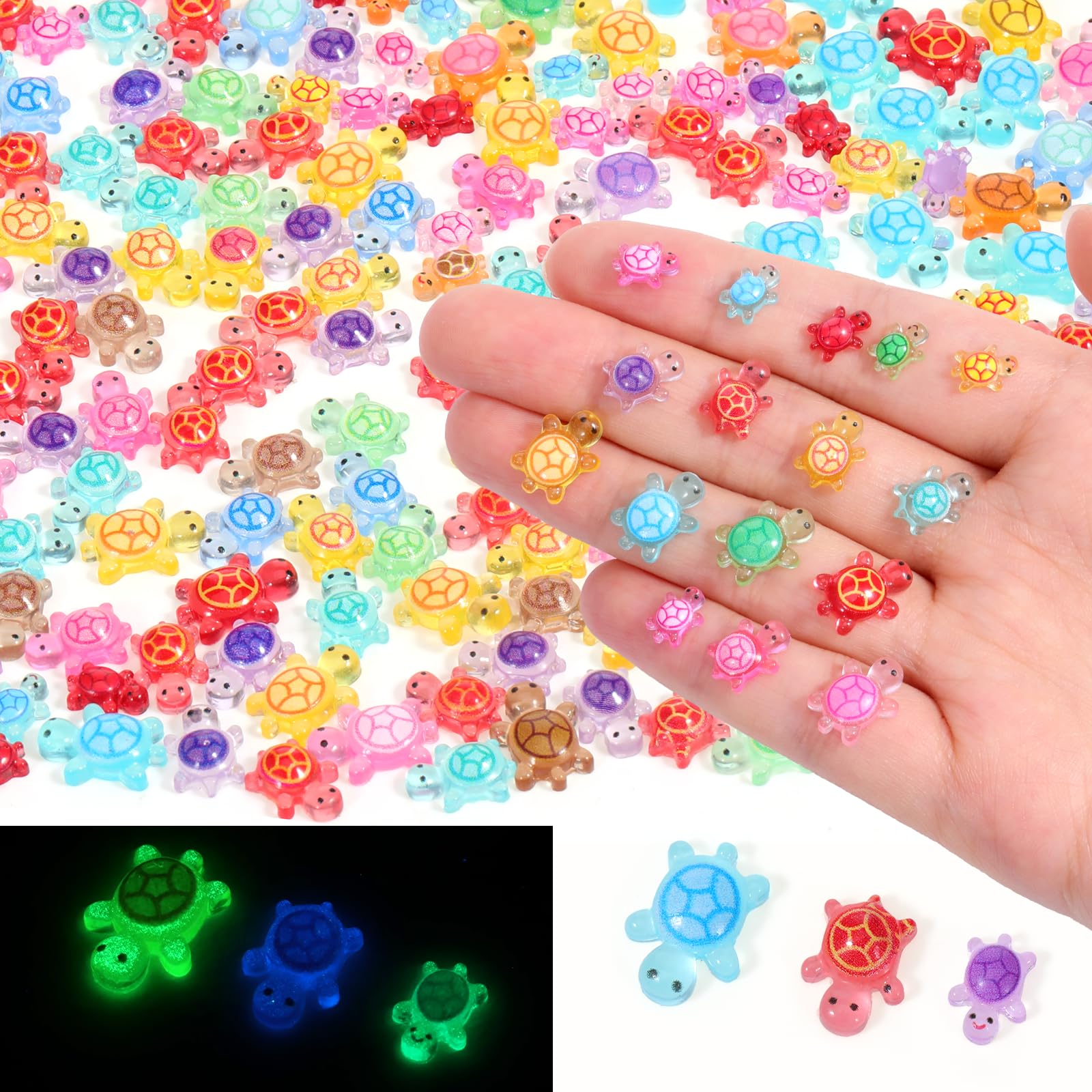 300 PCS Mini Resin Turtles Luminous Mini Resin Sea Turtles Glow in The Dark Small Plastic Miniature Turtle Animals Figures for Garden Micro Landscaping Decoration