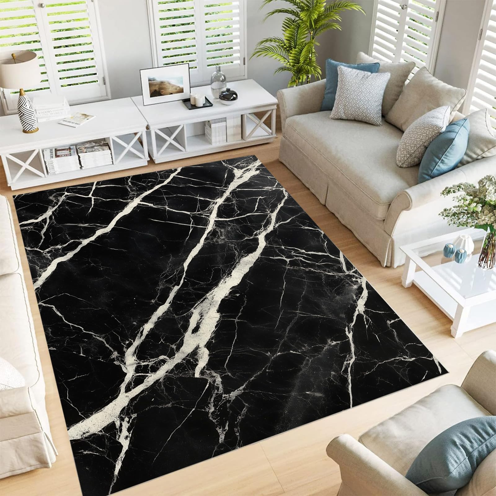 Grand tapis salon 180x270cm noir poil ras moderne et doux