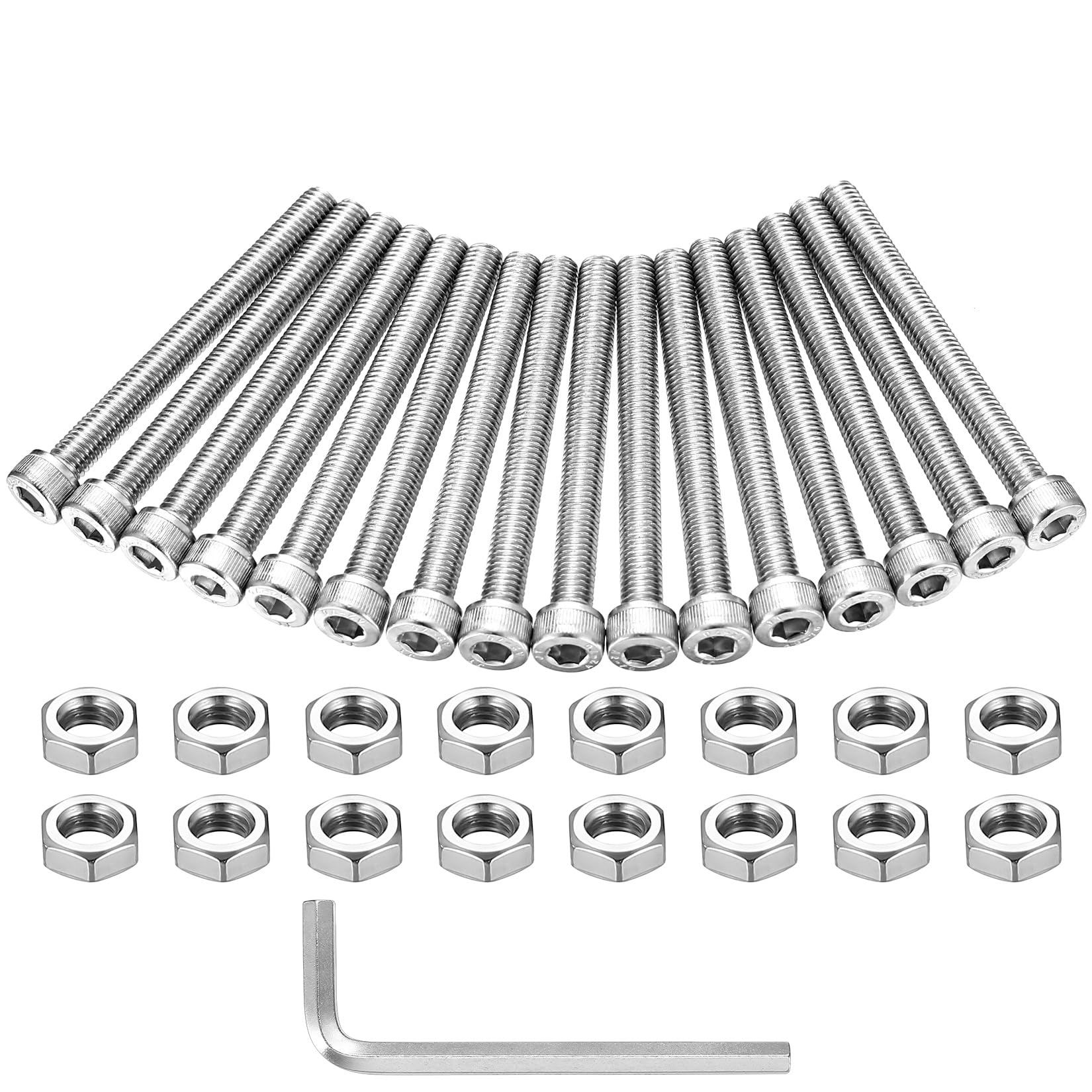 M8 Schrauben Set, 16 STK M8 x 80mm Sechskantschrauben mit Innensechskant Schrauben Muttern Set, Maschinenschrauben und Muttern set, Edelstahl304 Gewindeschrauben Set, Schraube mit Mutter Sortiment