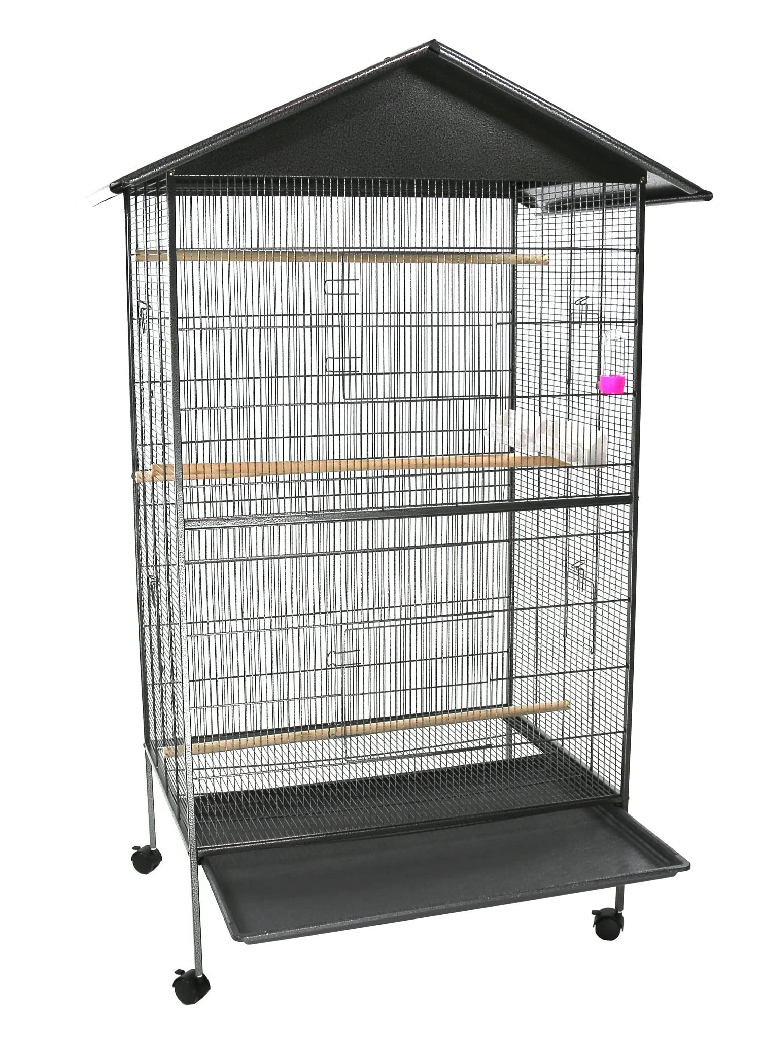Merschbrock Vogelkäfig, große Vogelvoliere, Schwarz, L 85 x B 60 x H 148 cm, Beweglich, Einfache Reinigung, Zeitloses Design