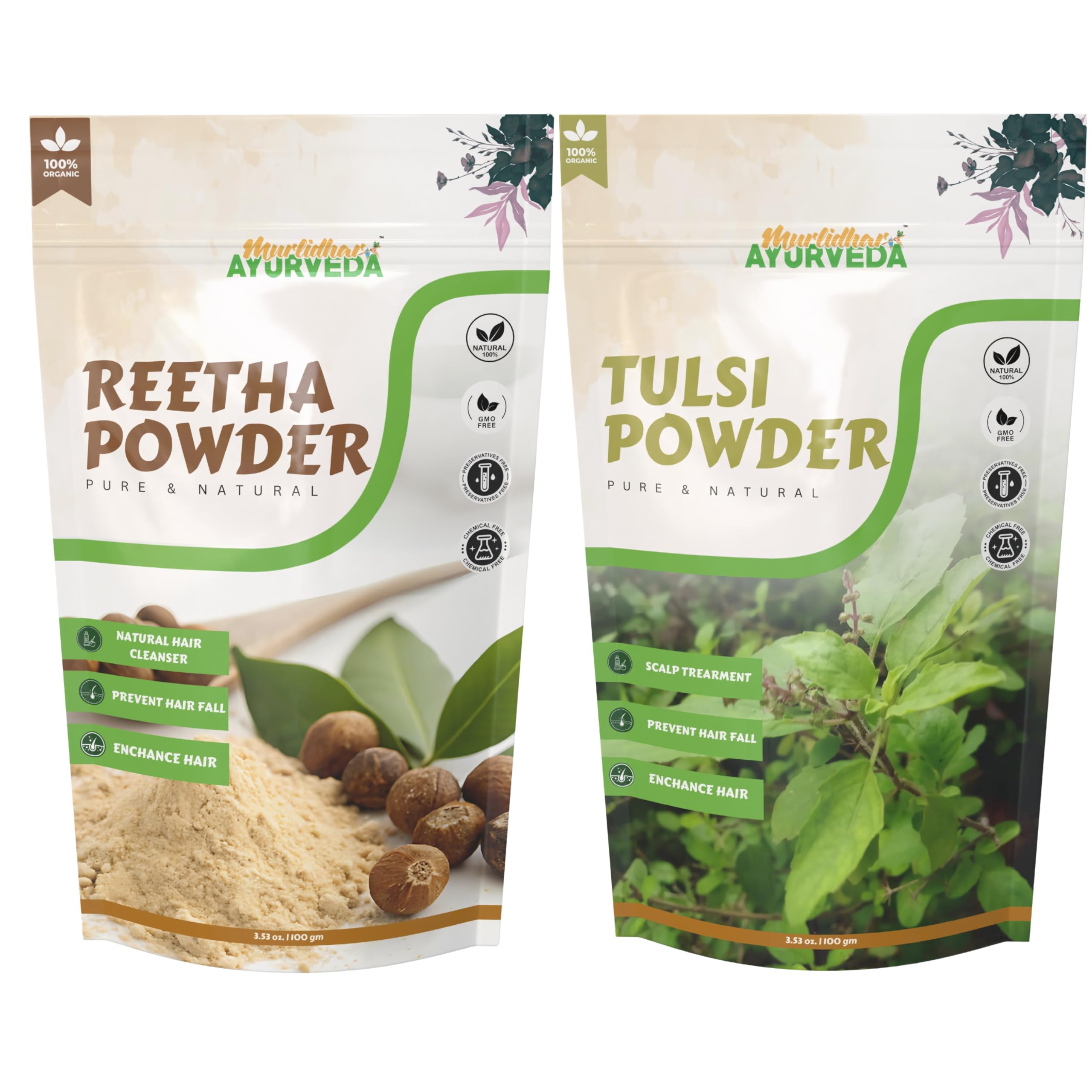Pure Reetha & Tulsi Hair care Powder (Combo set 100gm each) Natural Herbal Cleanser for Hair improves, Dandruff Control, Skin Purification & Immunity Boost | 100% Ayurvedic & Chemical-Free-image-43