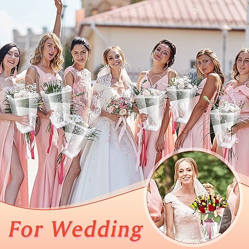 Miniatura 5 de Yexiya 24 bolsas florales grandes para el día de San Valentín, bolsas de ramo de flores transparentes a granel con asa transparente para regalo de