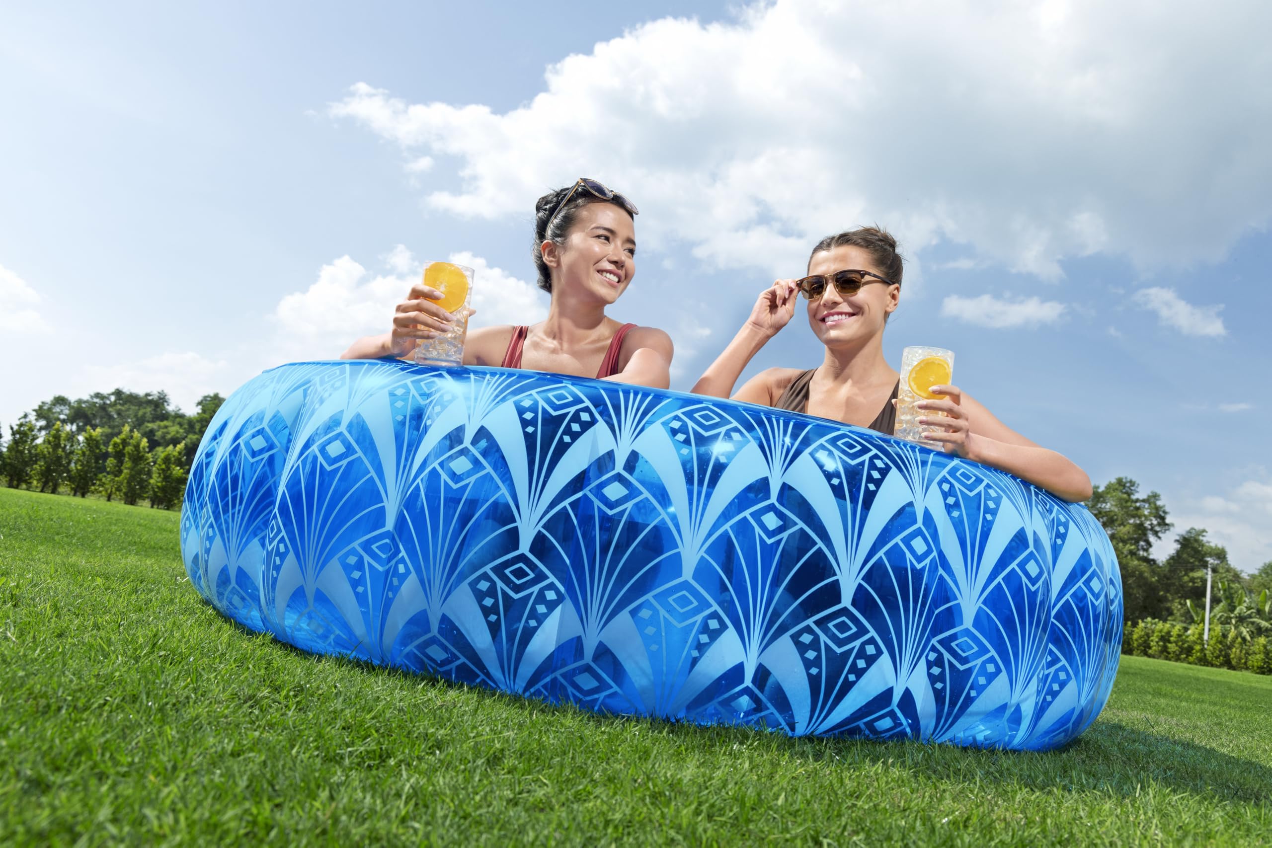 Bestway Family Pool Bohème, Ø 168 x 53 cm, 401 Liter, PVC, I-Beam-Konstruktion, Böhmisches Design, 2 Getränkehalter, Extrabreite Seitenwände, Schnellverschlussventil, Ab 6 Jahren
