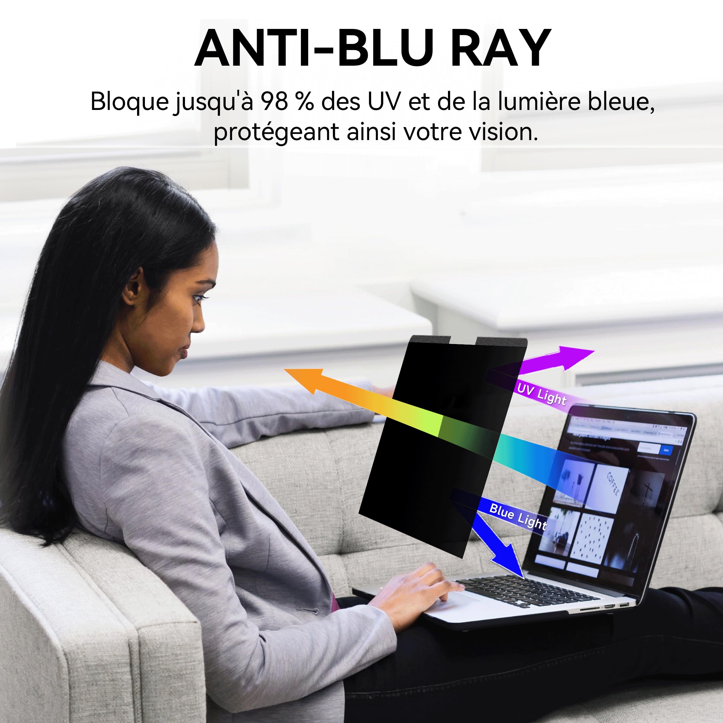 Magnétique Filtre de Confidentialité 16 Pouces 16:10 pour Ordinateur Portable HP Dell Acer Lenovo Thinkpad Envy Anti-Lumière Bleue