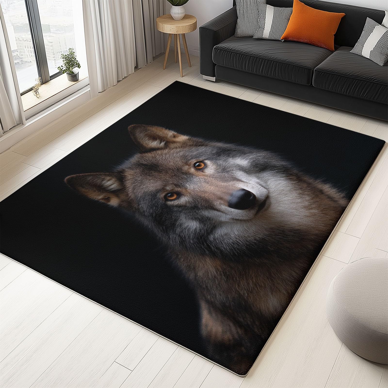 Tapis de salon loup noir 160x230 cm antidérapant et doux pour chambre d'enfant