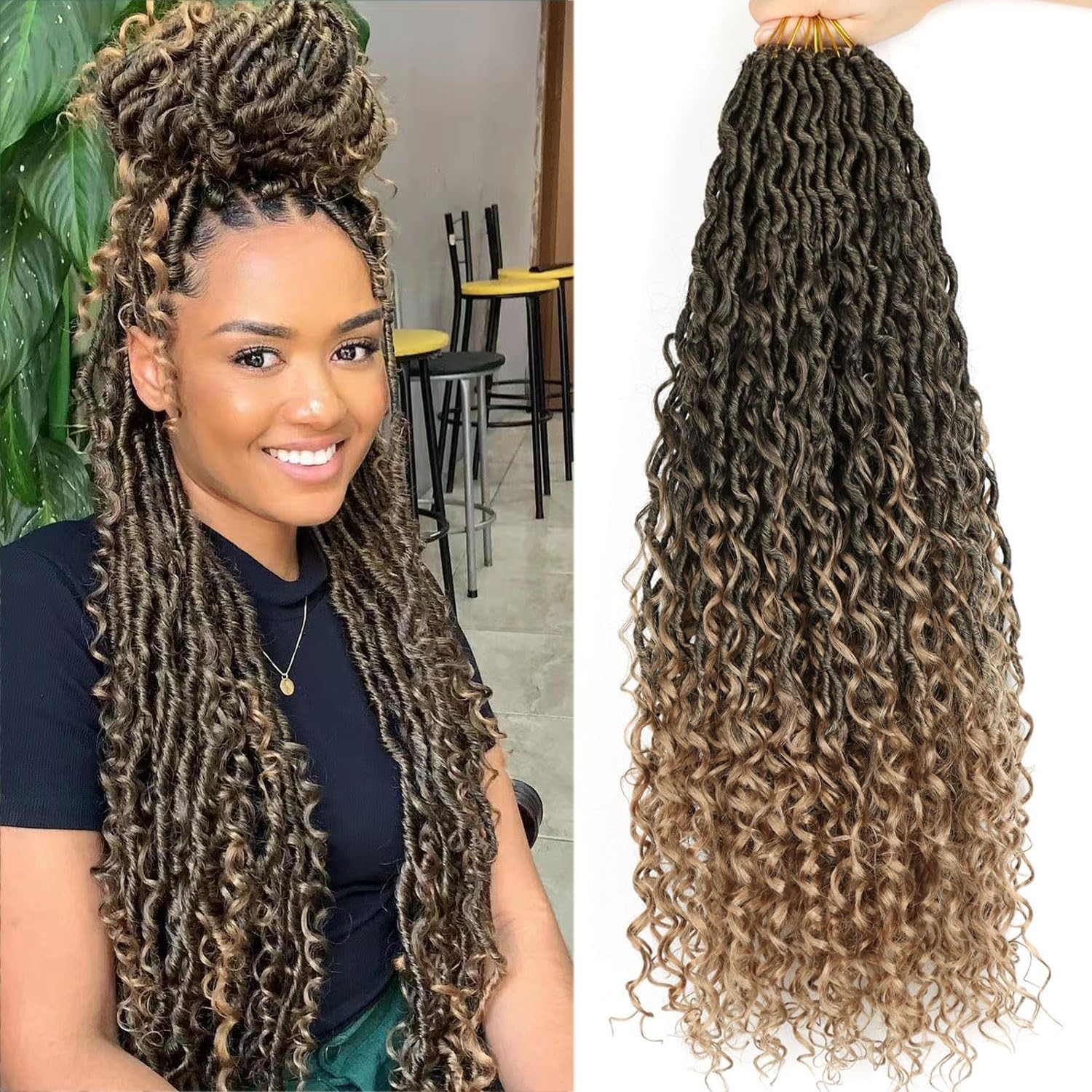 LMZIM 24 inch Goddess Locs Crochet Hair 8 Packs Faux Locs Crochet Hair for Black Women Pre Looped River Locs Crochet Hair with Curly Ends
