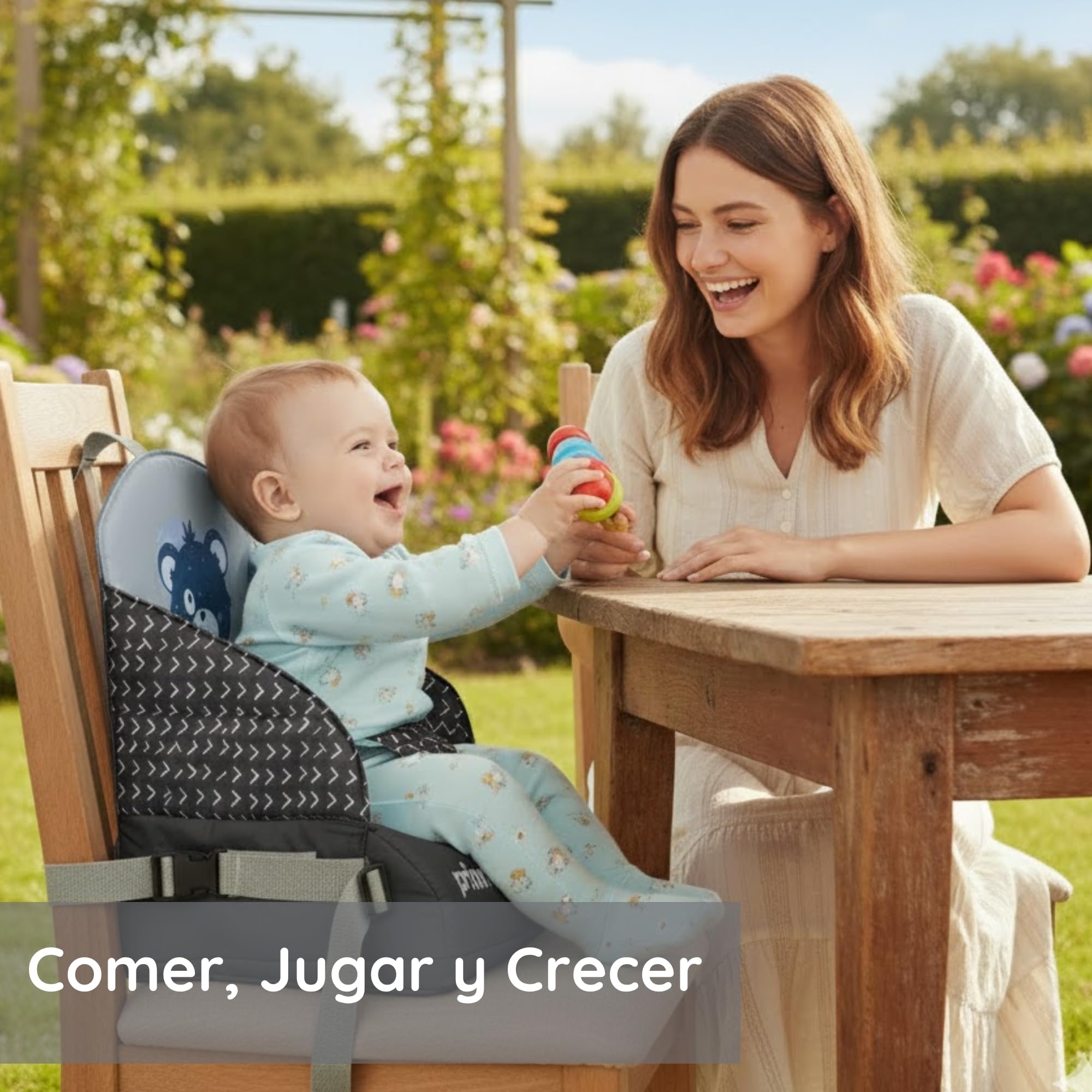 Chaise haute bébé portable Priori ALBI – siège rehausseur sécurisé et pliable, léger et confortable, avec harnais de sécurité, idéal pour les repas et les déplacements (Gris)
